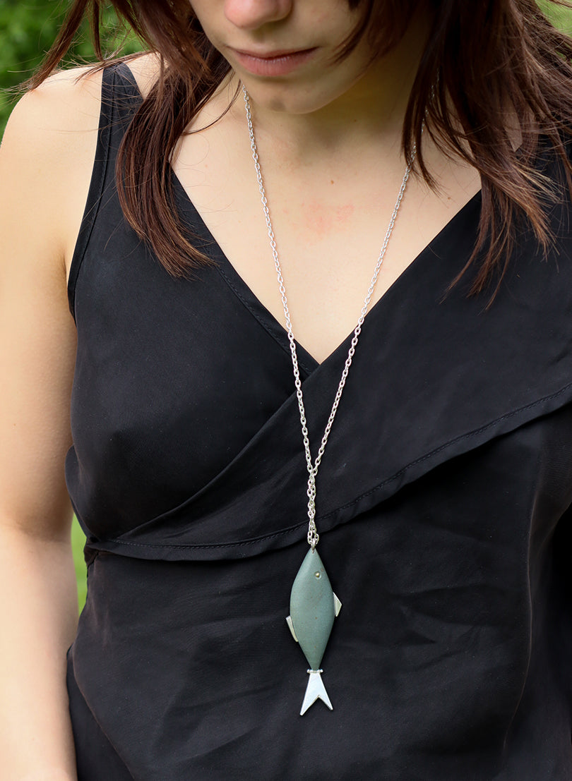 Full Herring Green Pakohe Pendant with Sterling Silver