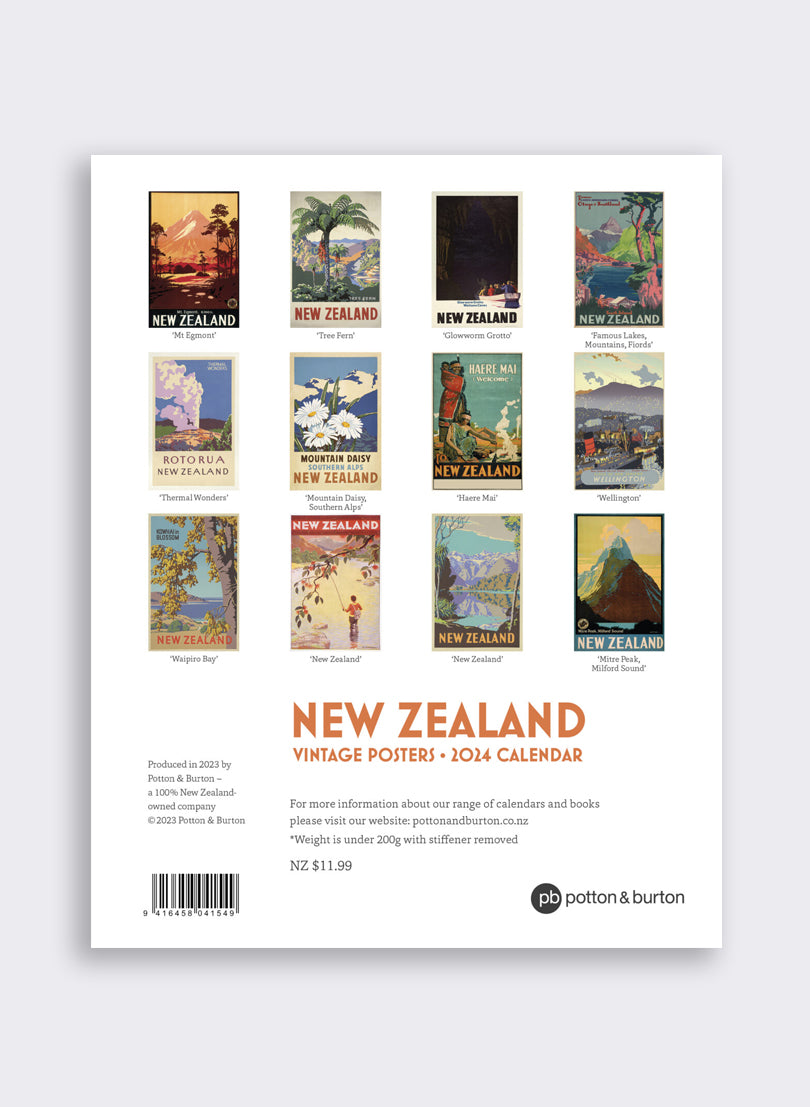 New Zealand Vintage Posters Calendar 2024 - Small