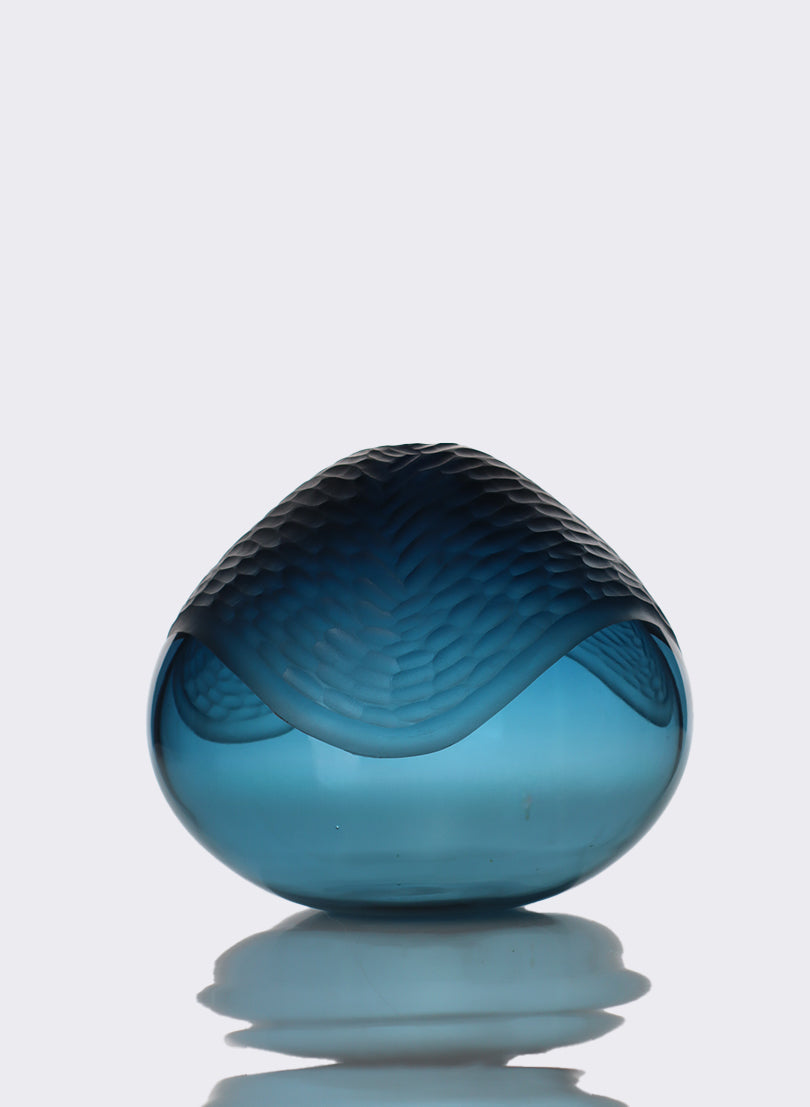 Ocean Blue Carved Vessel