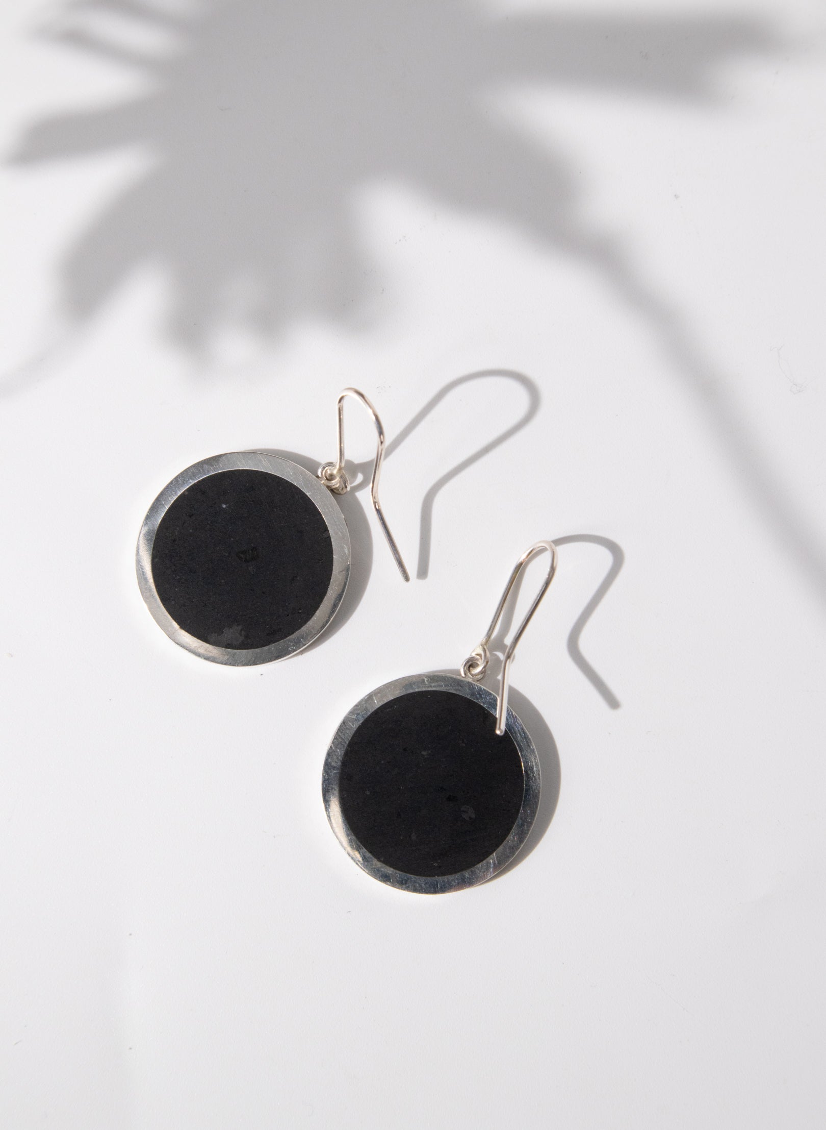 Disc Earrings - Sterling Silver & Basalt
