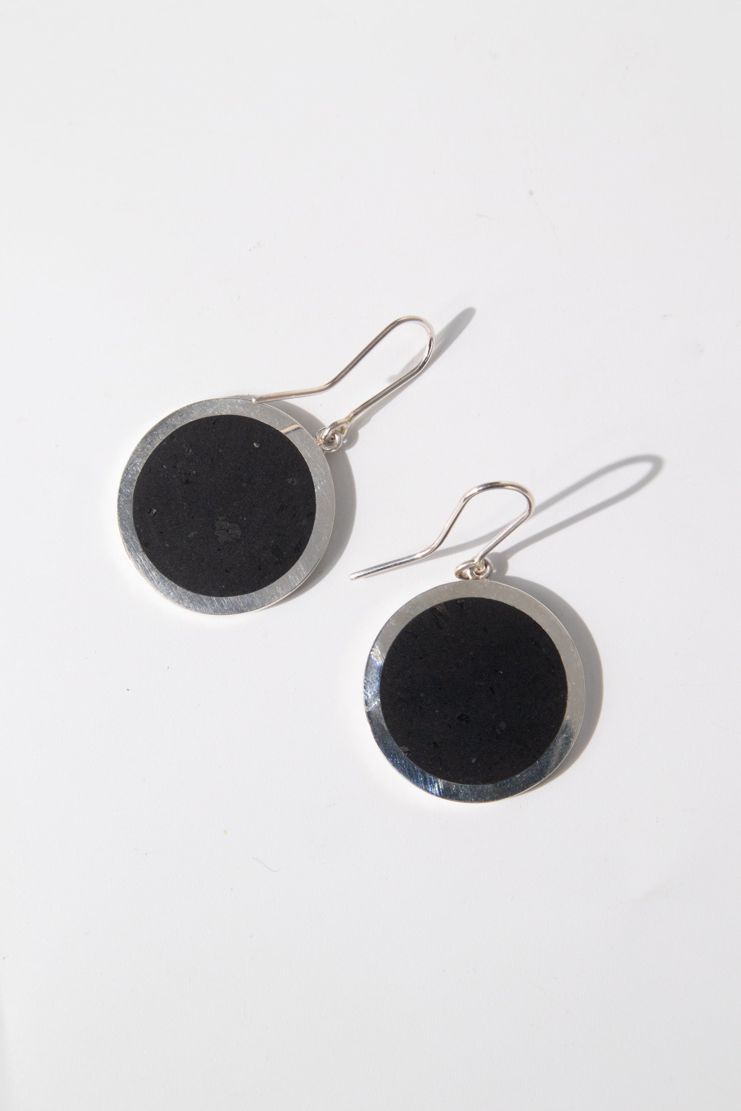 Disc Earrings - Sterling Silver & Basalt
