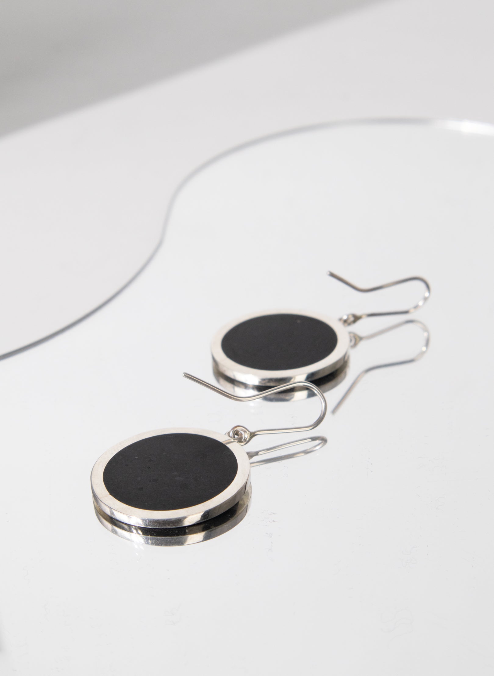 Disc Earrings - Sterling Silver & Basalt