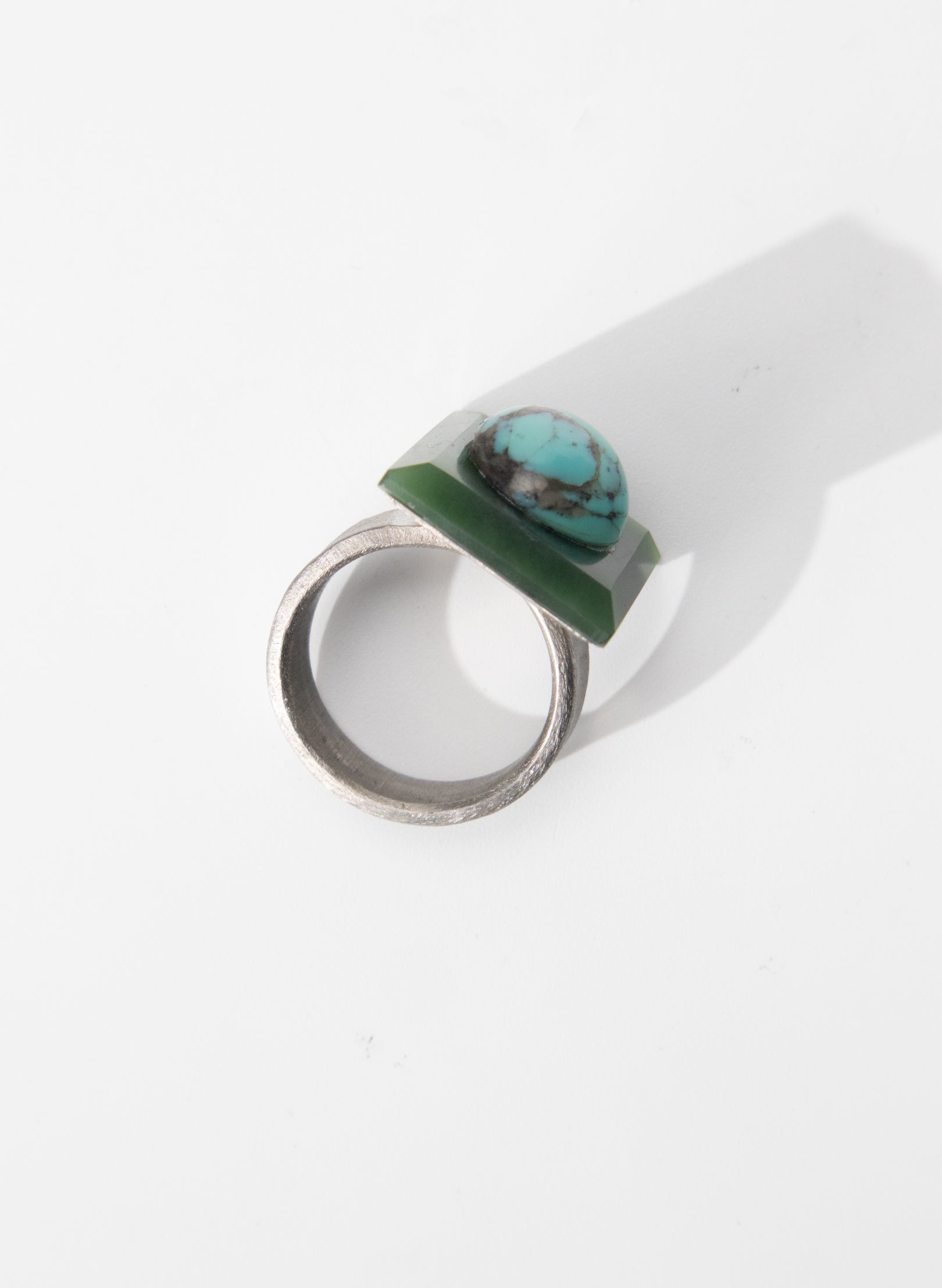 Turquoise Pounamu and Titanium Ring