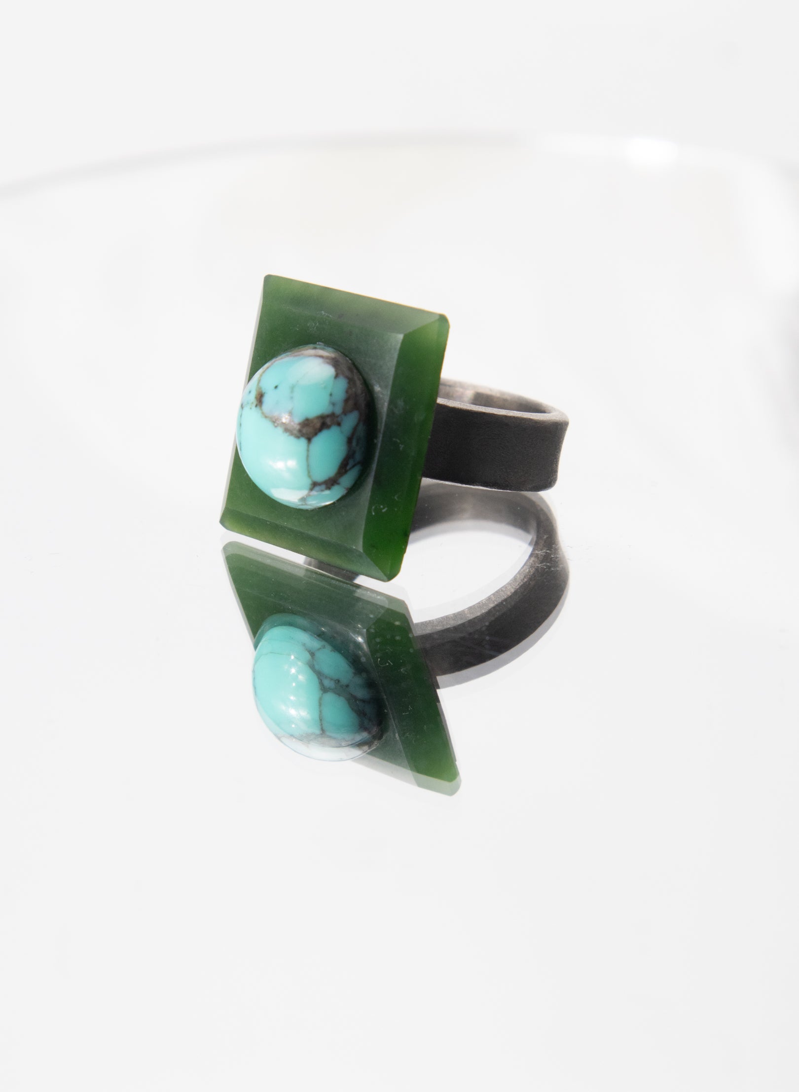 Turquoise Pounamu and Titanium Ring