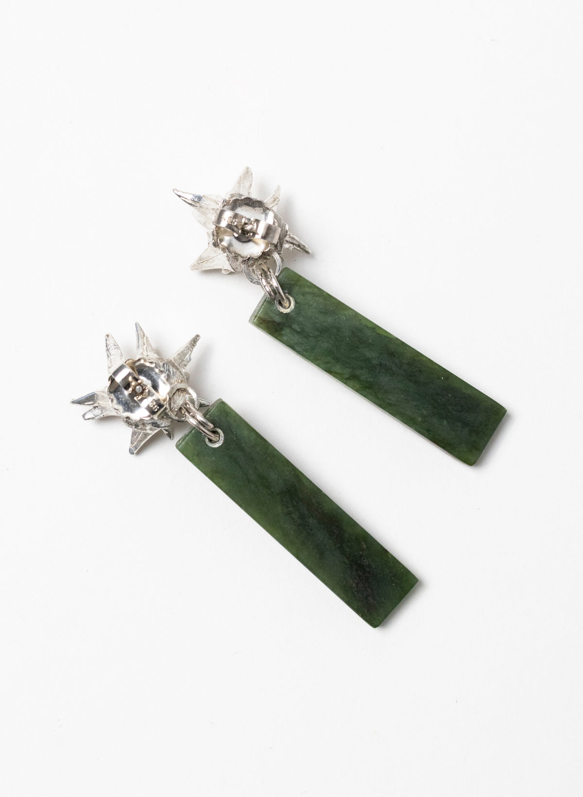 Cabbage Tree - Pounamu & Pure Silver Stud Earrings