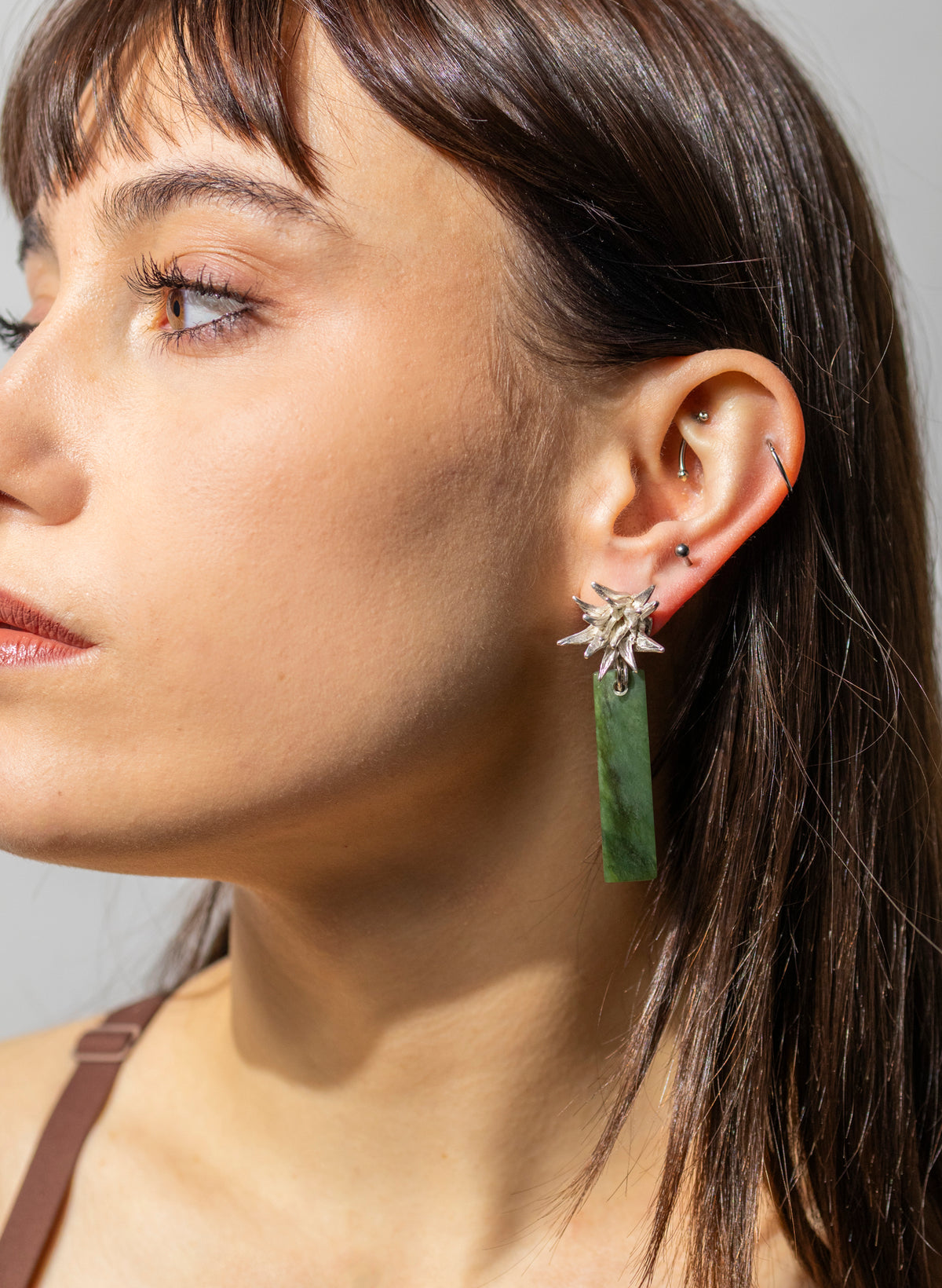 Cabbage Tree - Pounamu & Pure Silver Stud Earrings