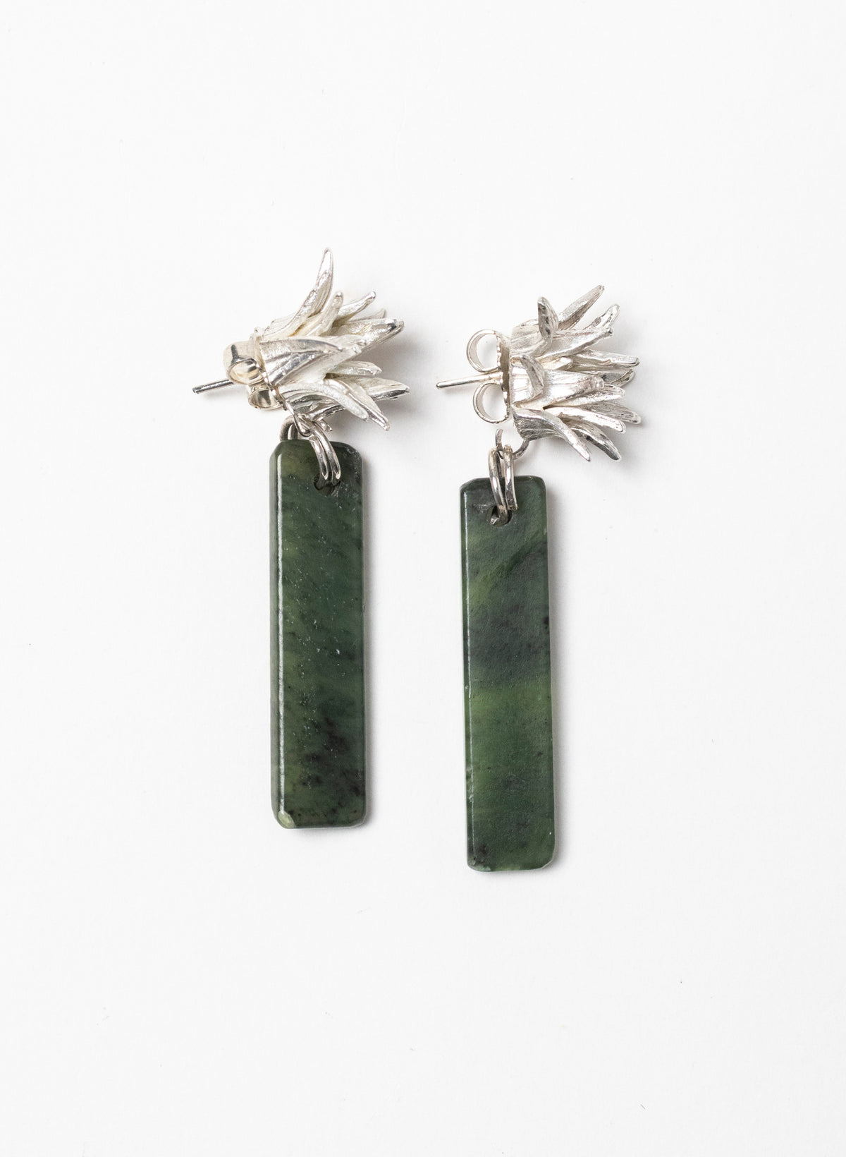 Cabbage Tree - Pounamu & Pure Silver Stud Earrings