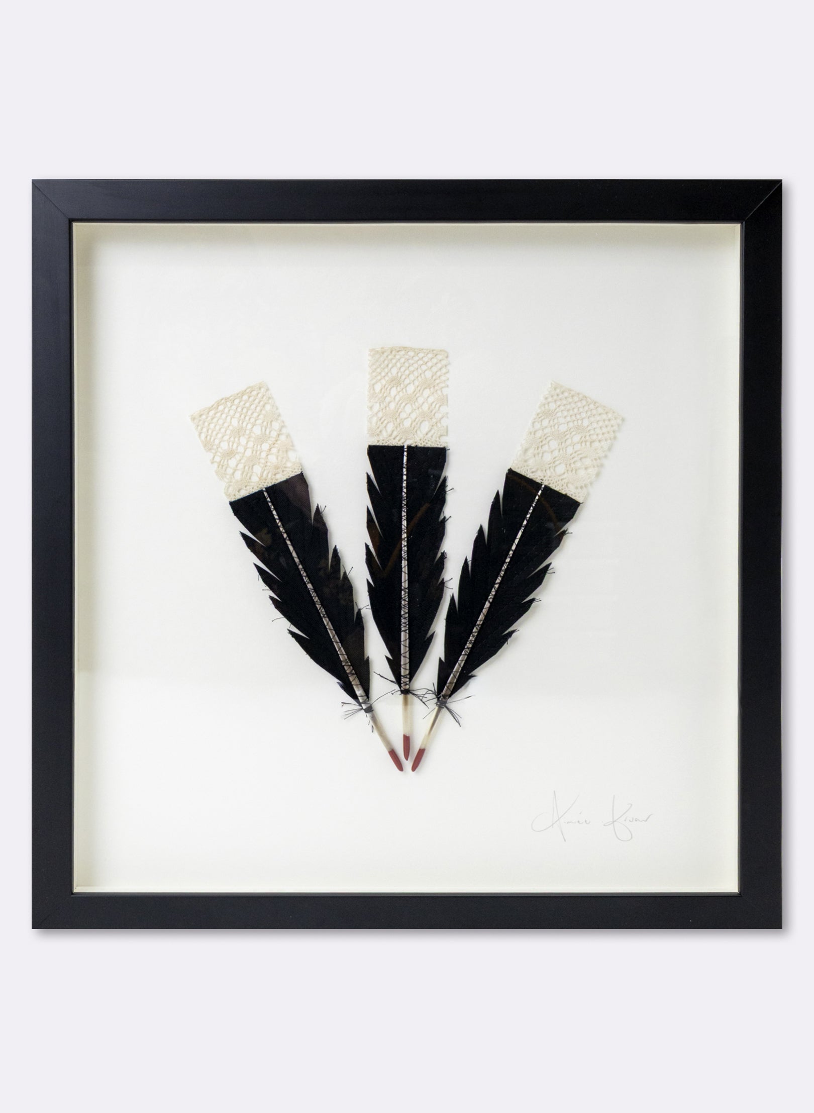 3 Huia Feather Framed