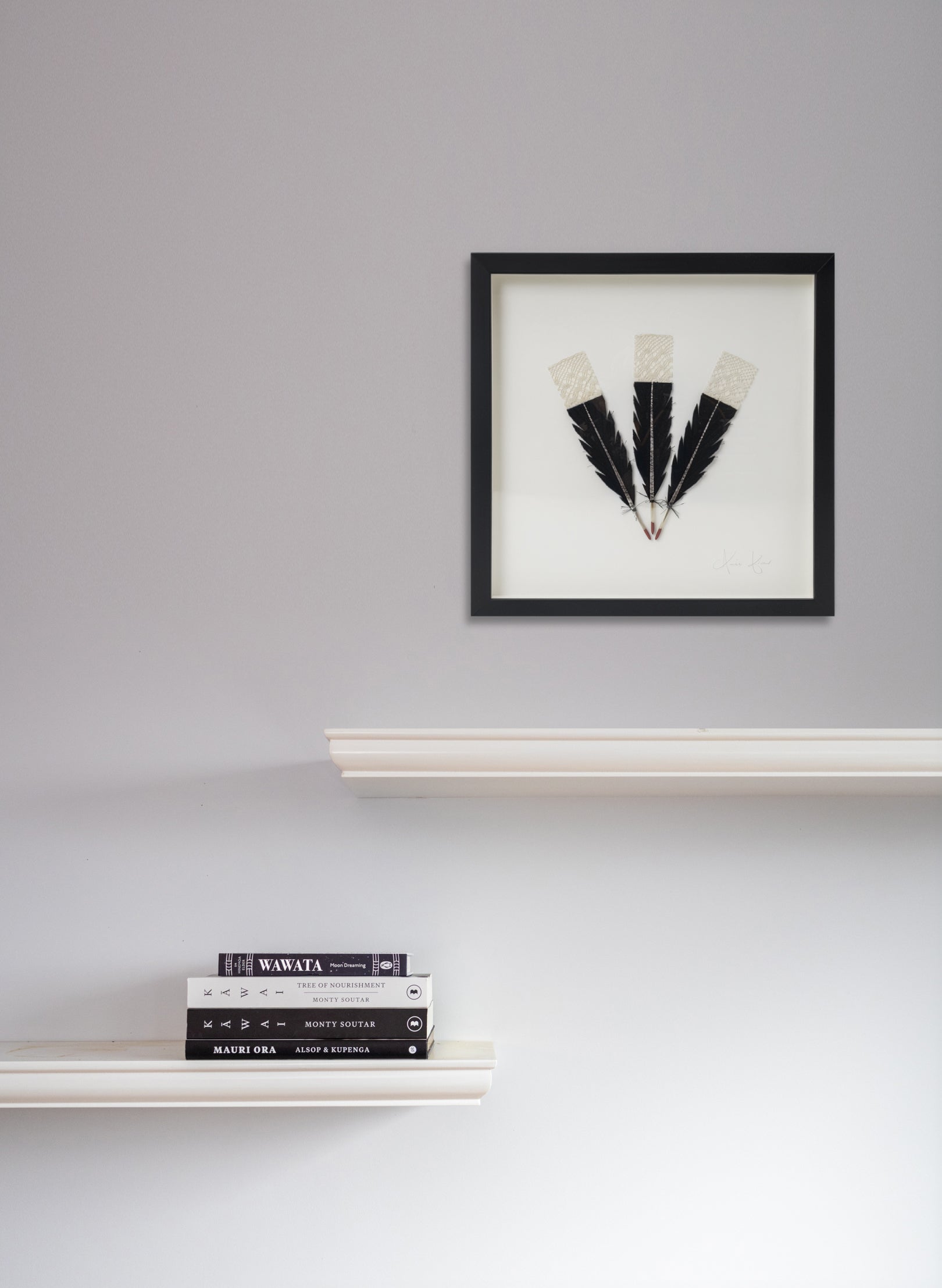3 Huia Feather Framed