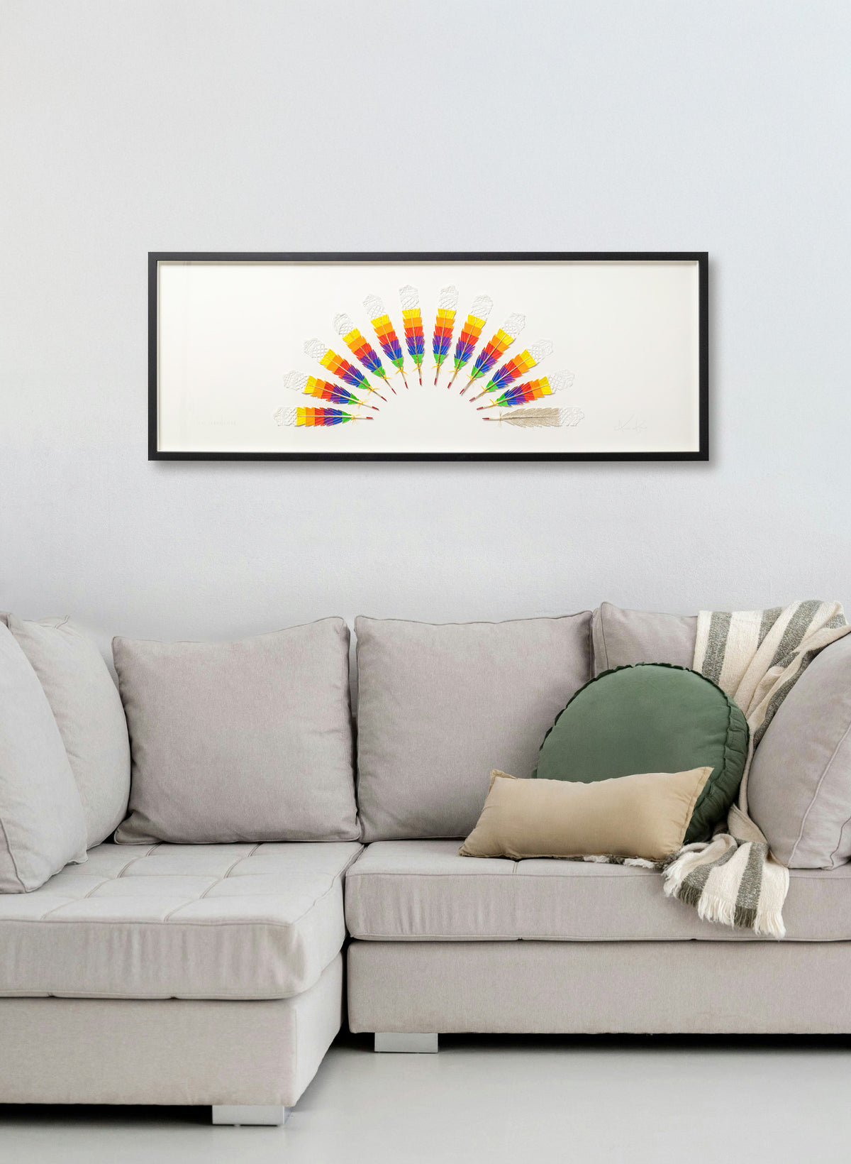 Transcendence - Rainbow Huia Feathers Framed