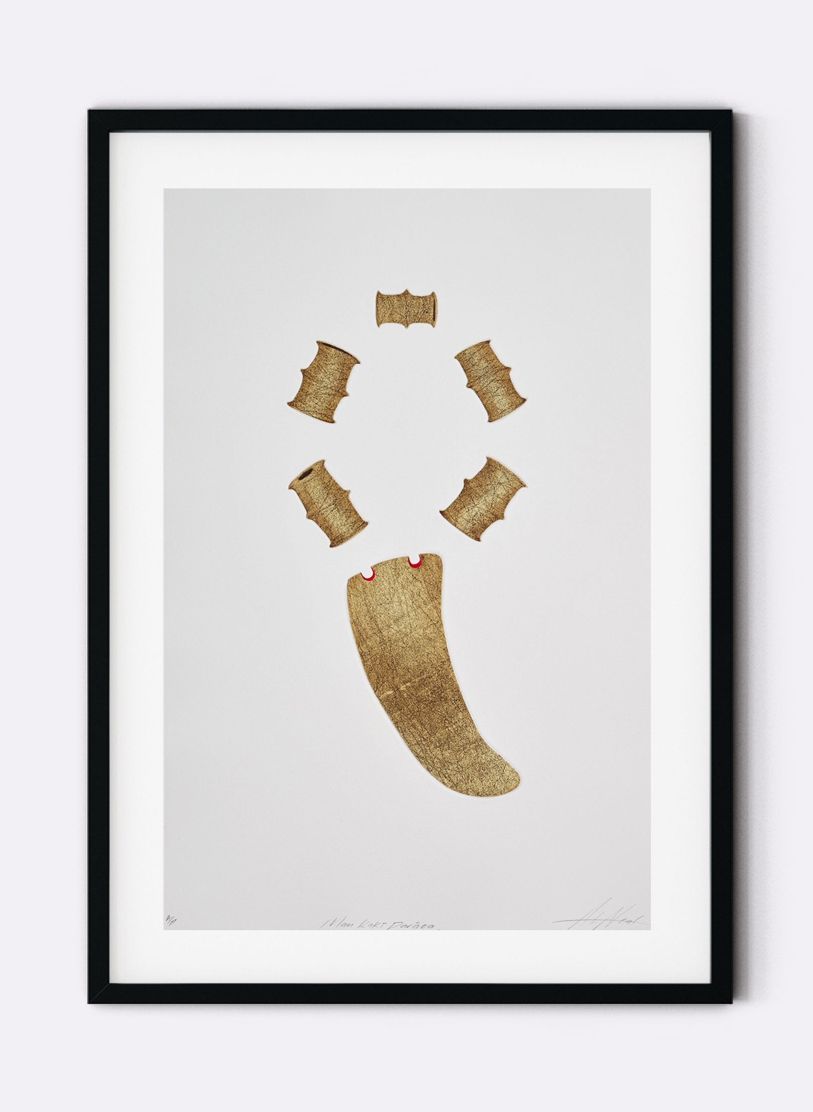 Mau Kaki Parāoa (Whalebone Necklace) - Drypoint Print Framed