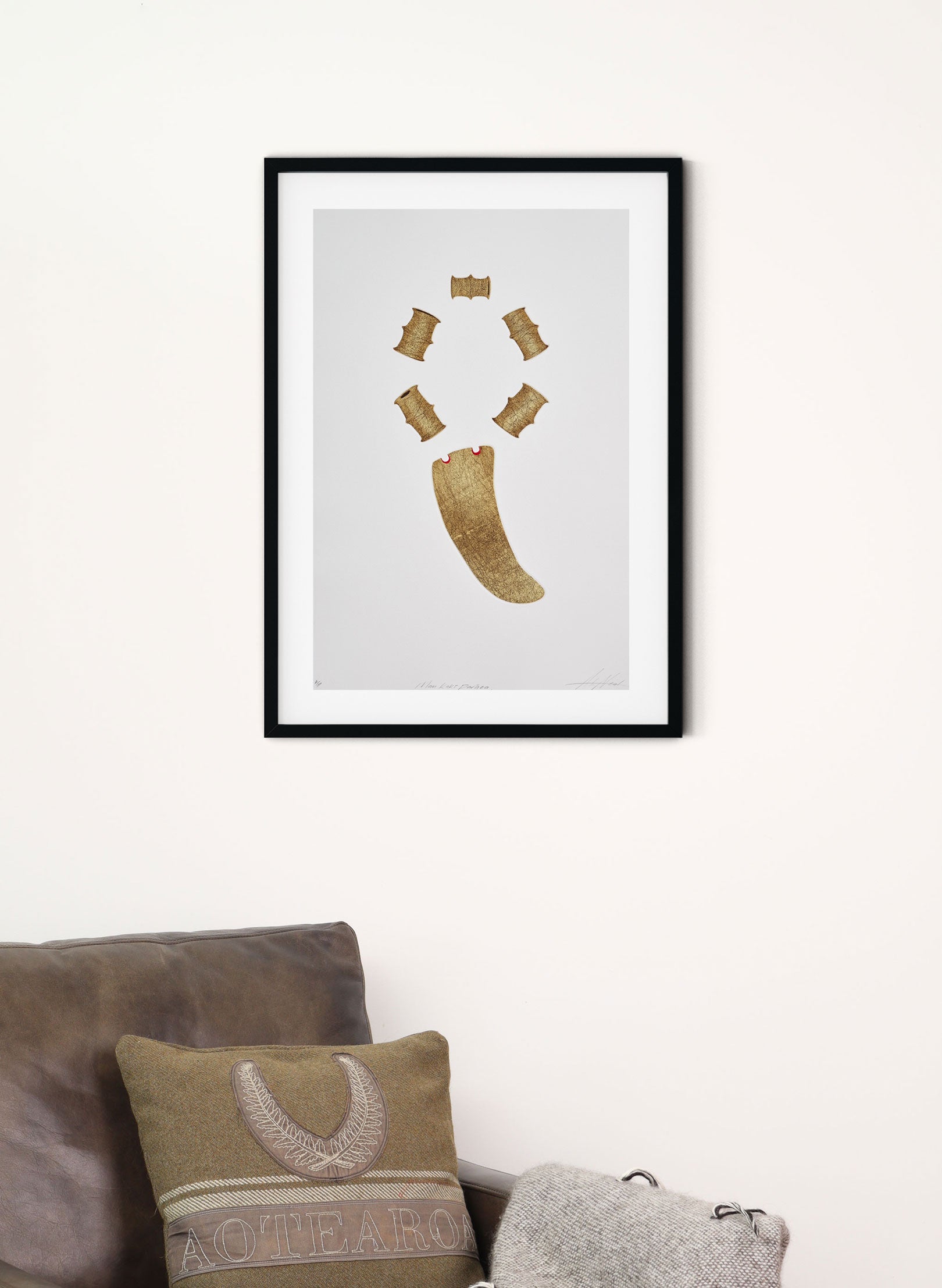 Mau Kaki Parāoa (Whalebone Necklace) - Drypoint Print Framed