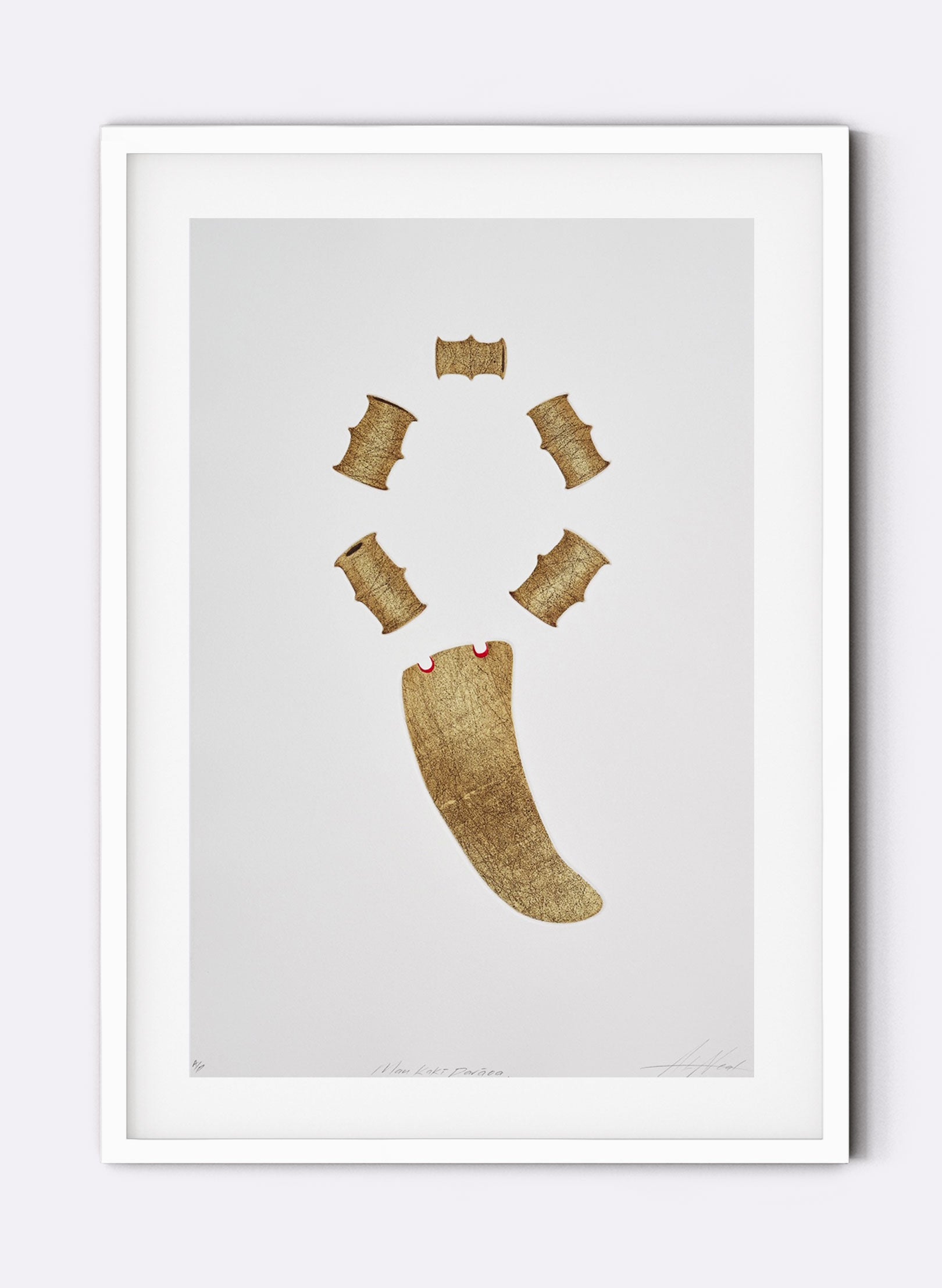 Mau Kaki Parāoa (Whalebone Necklace) - Drypoint Print Framed