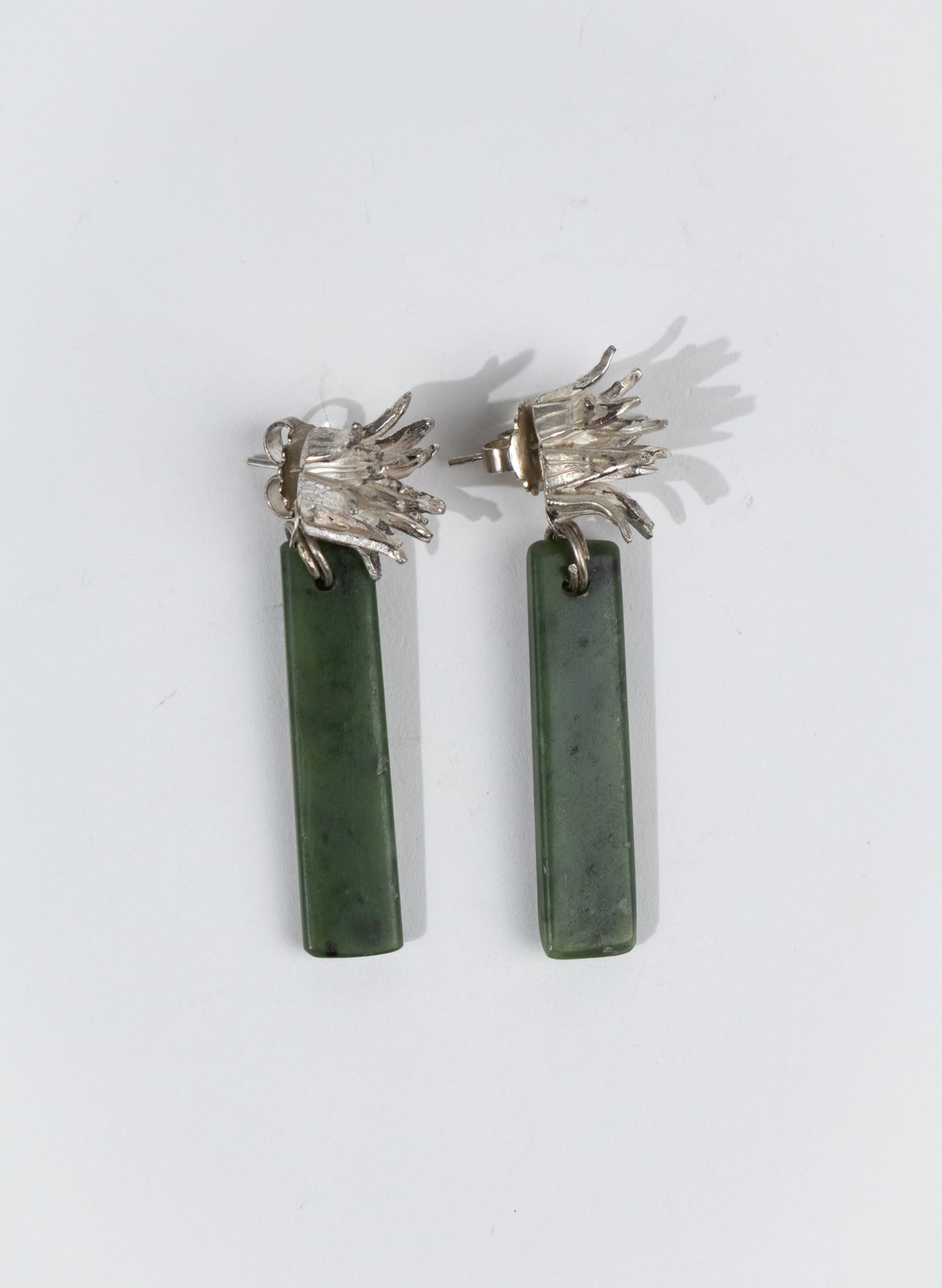 Cabbage Tree - Pounamu & Pure Silver Stud Earrings