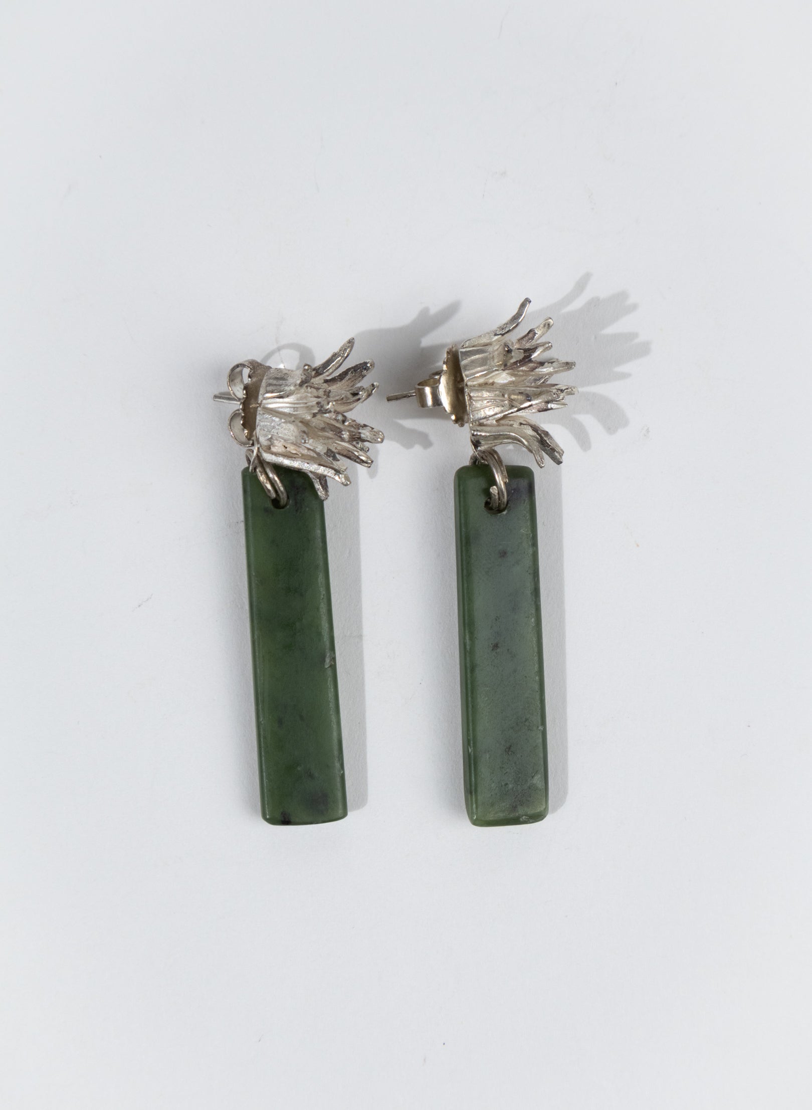 Cabbage Tree - Pounamu & Pure Silver Stud Earrings
