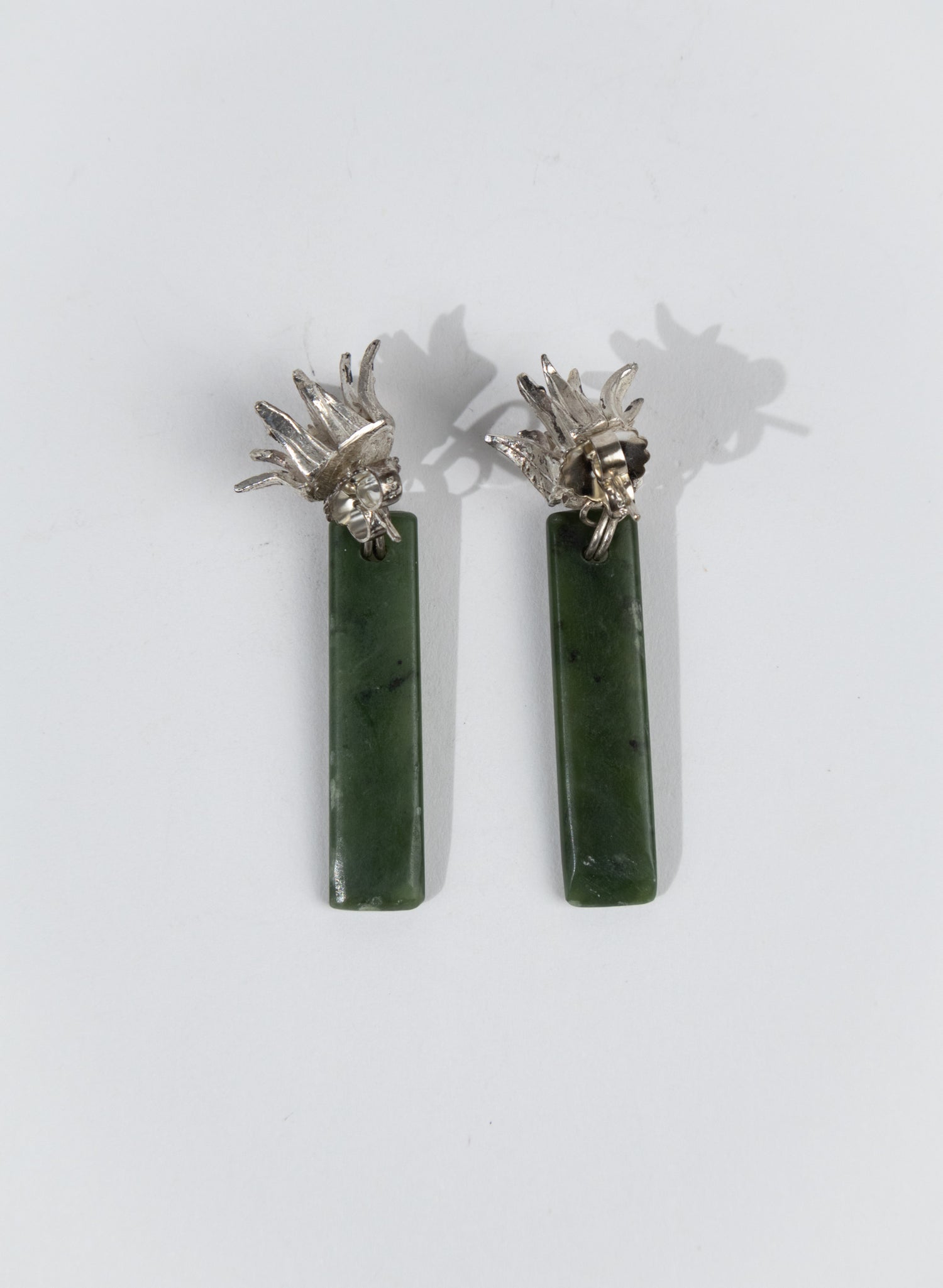 Cabbage Tree - Pounamu & Pure Silver Stud Earrings