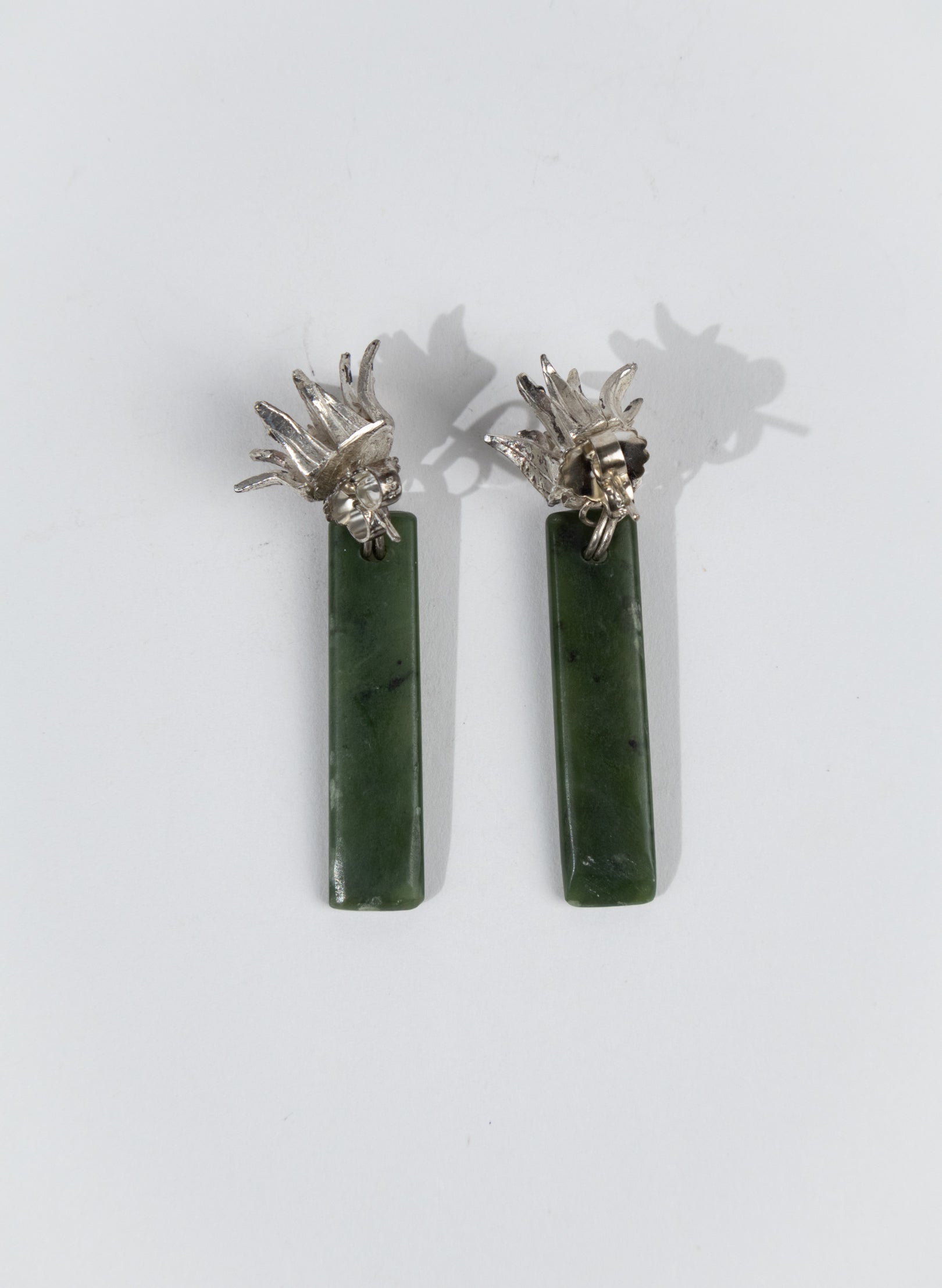 Cabbage Tree - Pounamu & Pure Silver Stud Earrings