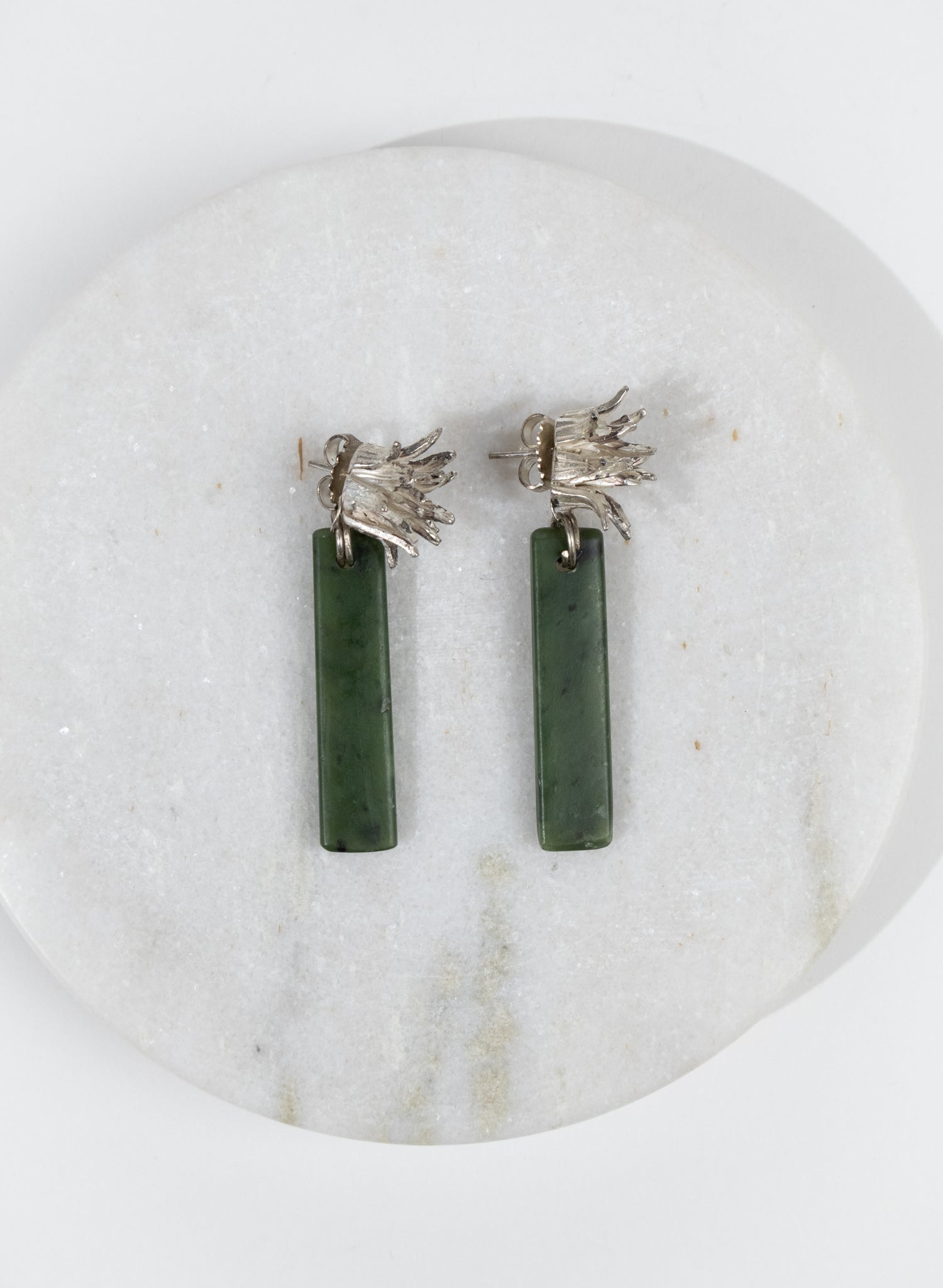 Cabbage Tree - Pounamu & Pure Silver Stud Earrings