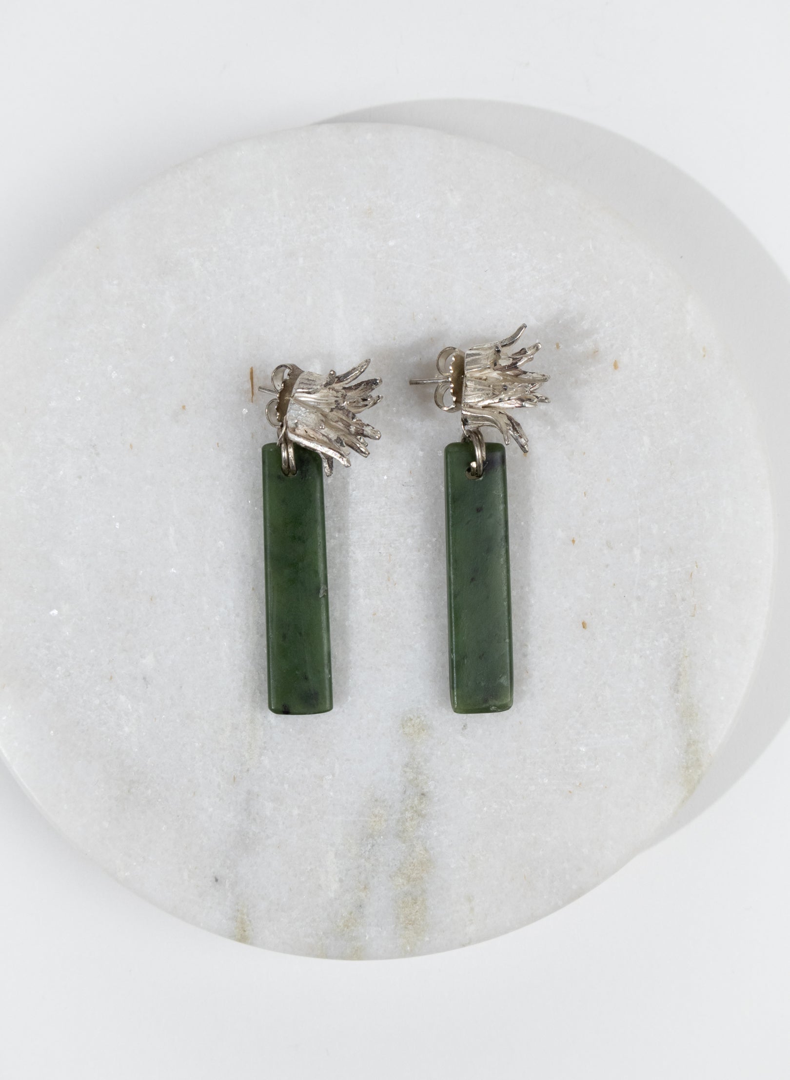 Cabbage Tree - Pounamu & Pure Silver Stud Earrings