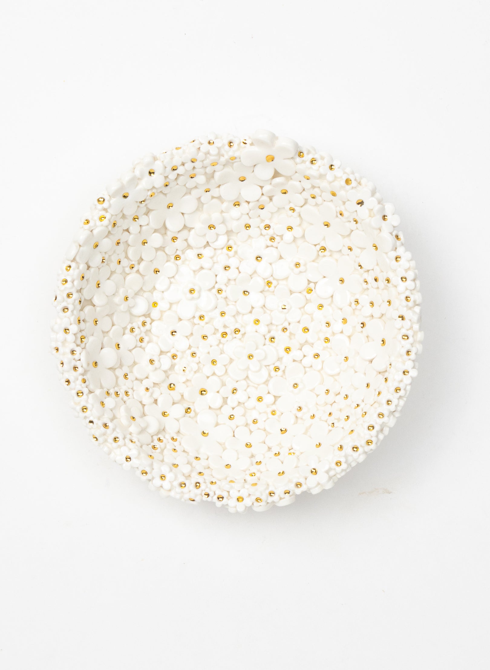 Medium Flower Bowl with White and Gold Flowers