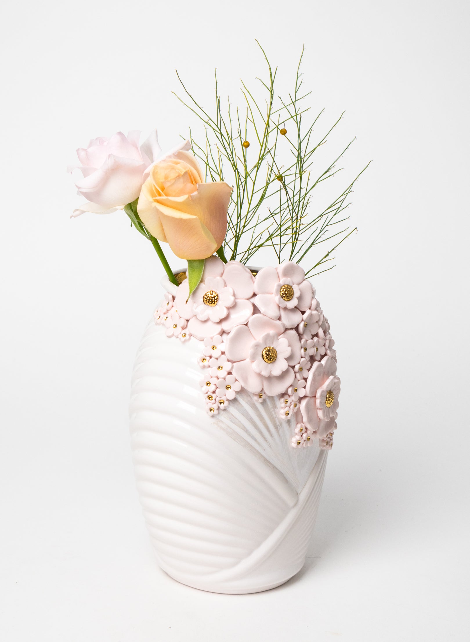 XL Deco Vase with White and Gold Flowers
