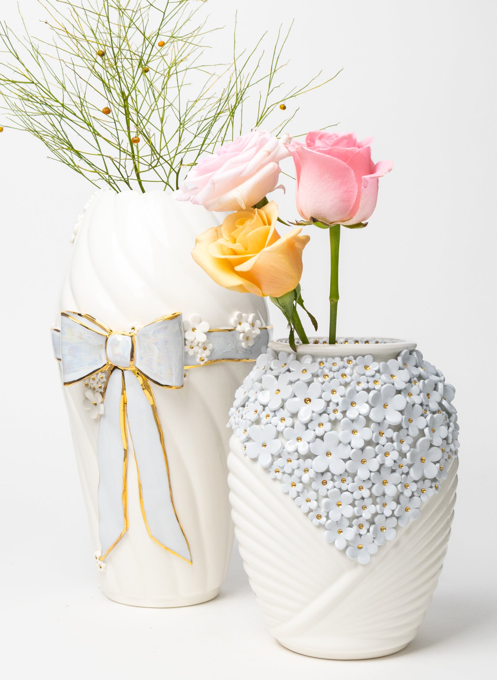 XL Deco Vase with Blue and Golden Flowers