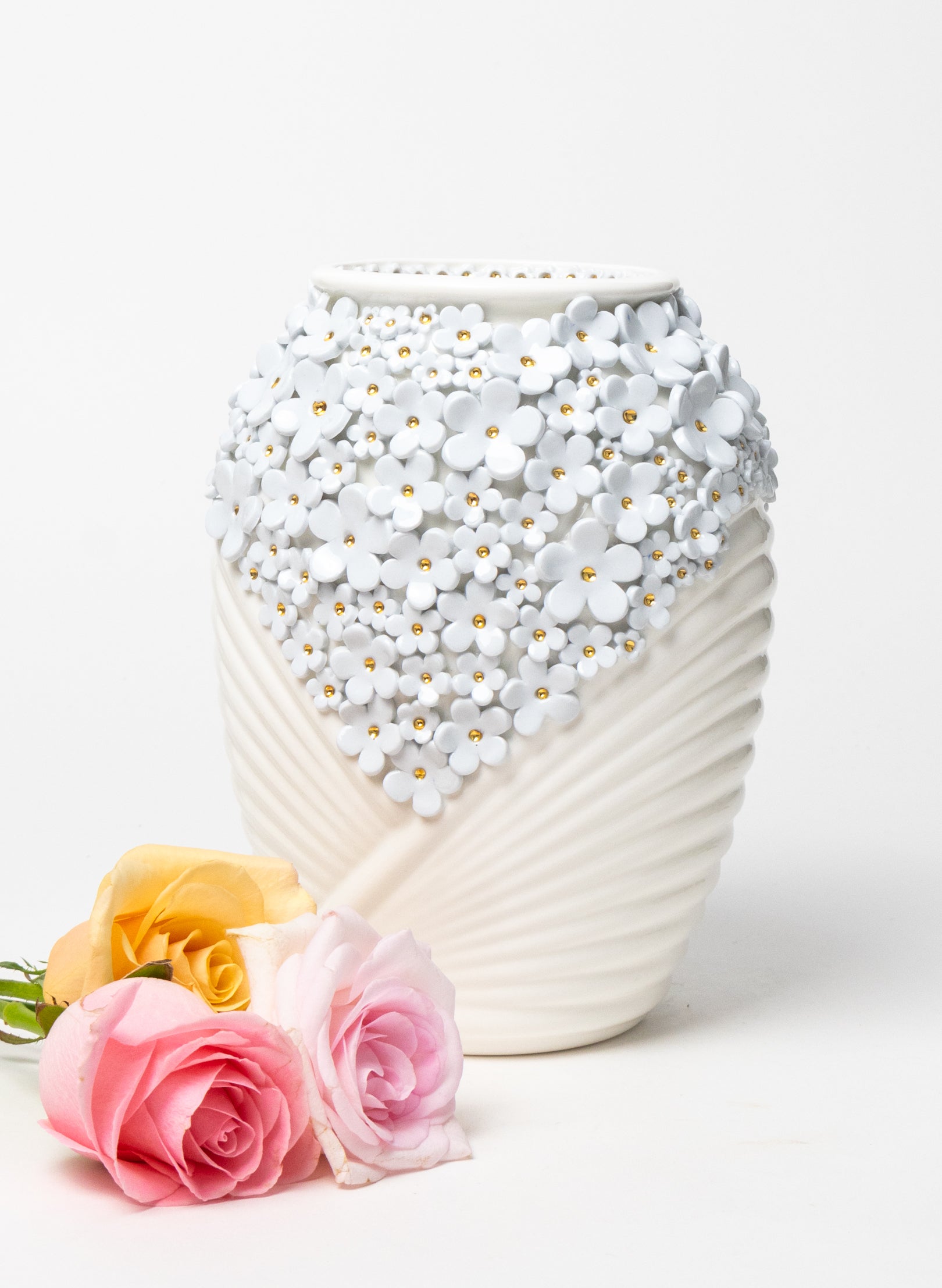 XL Deco Vase with Blue and Golden Flowers