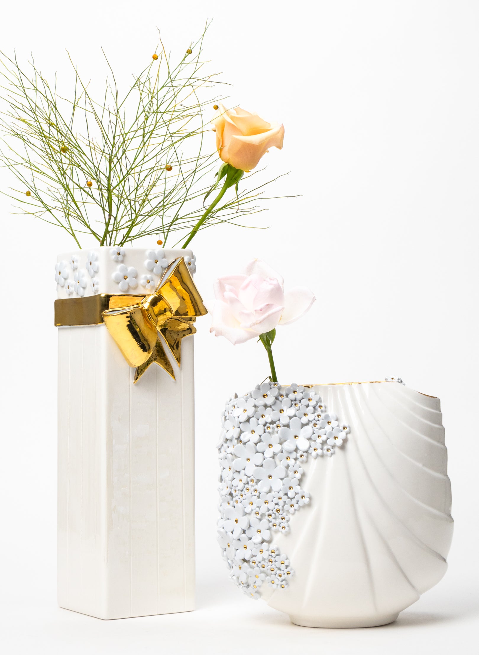 XL Deco Vase with Blue and Gold Flowers