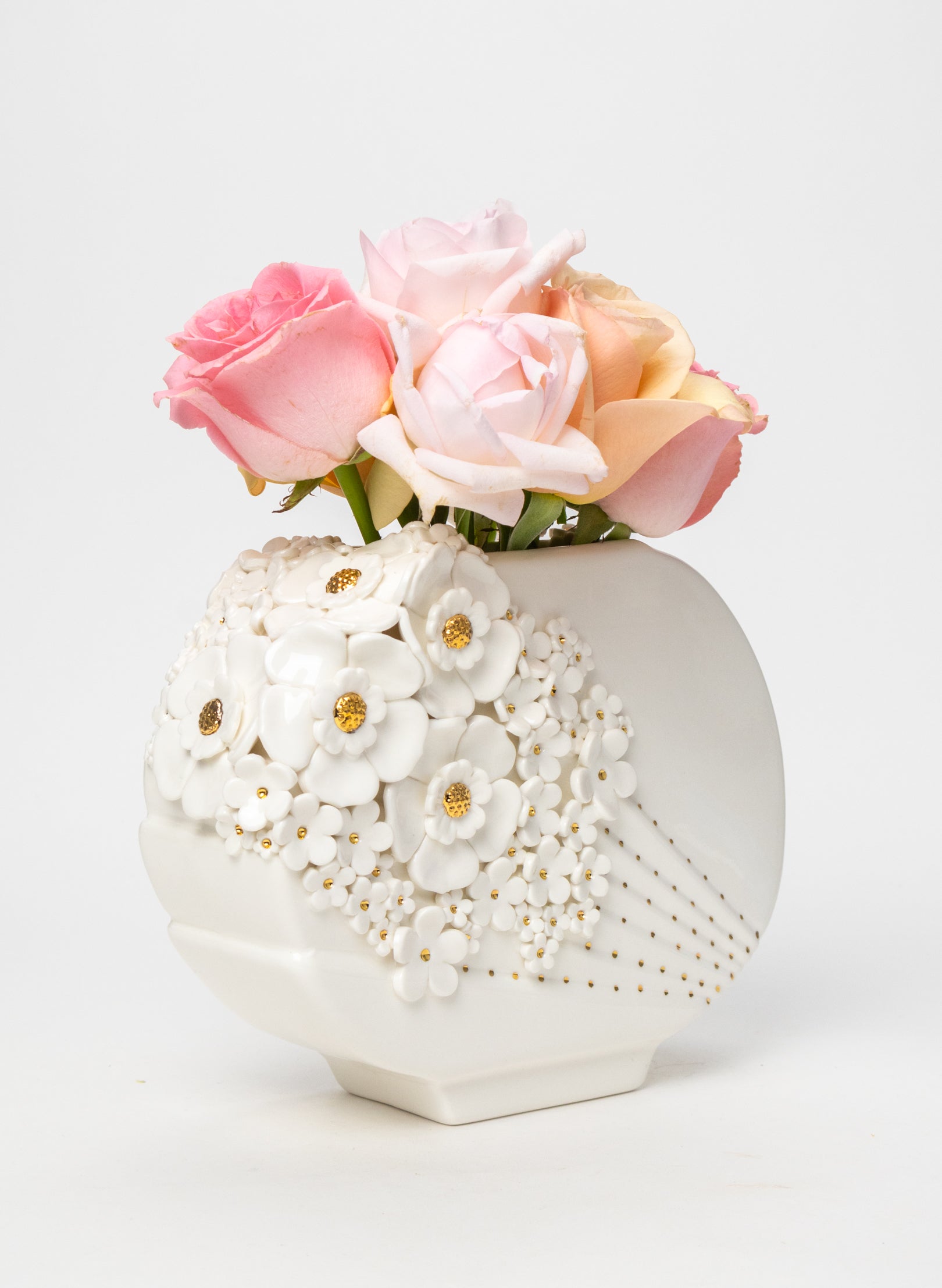 XL Deco Vase with White and Golden Flowers