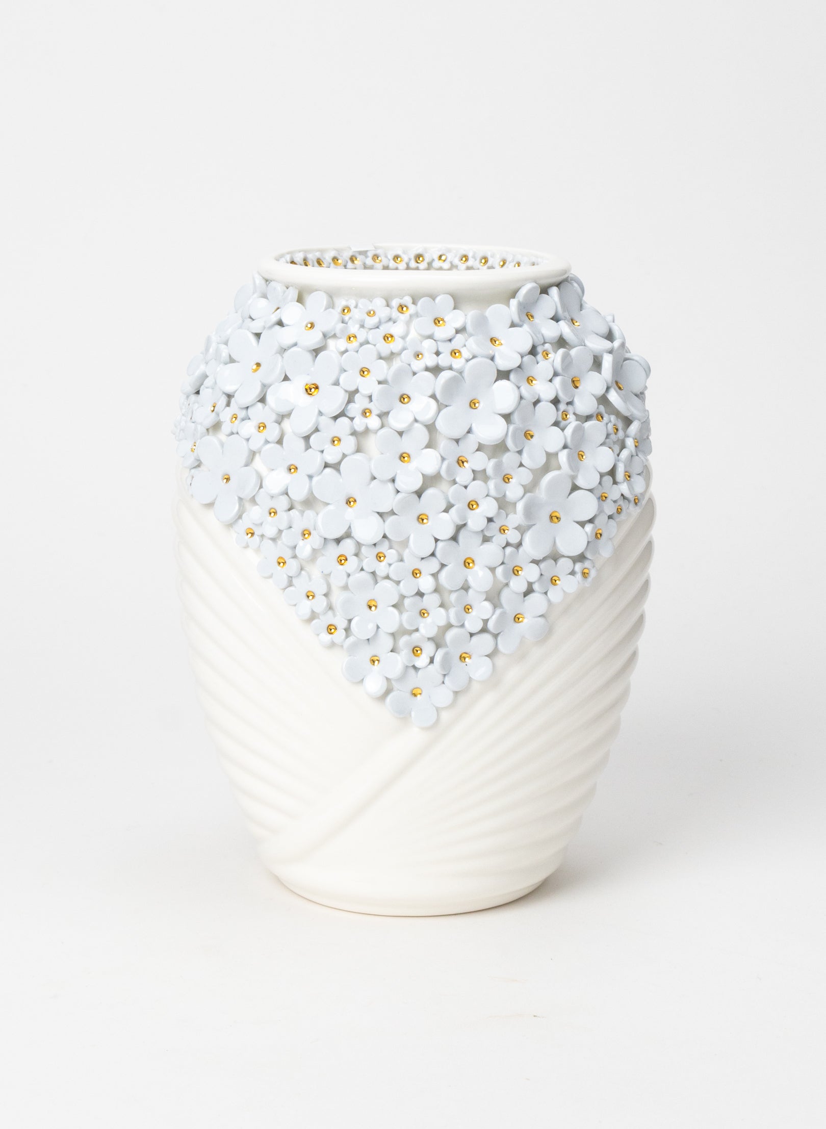 XL Deco Vase with Blue and Golden Flowers
