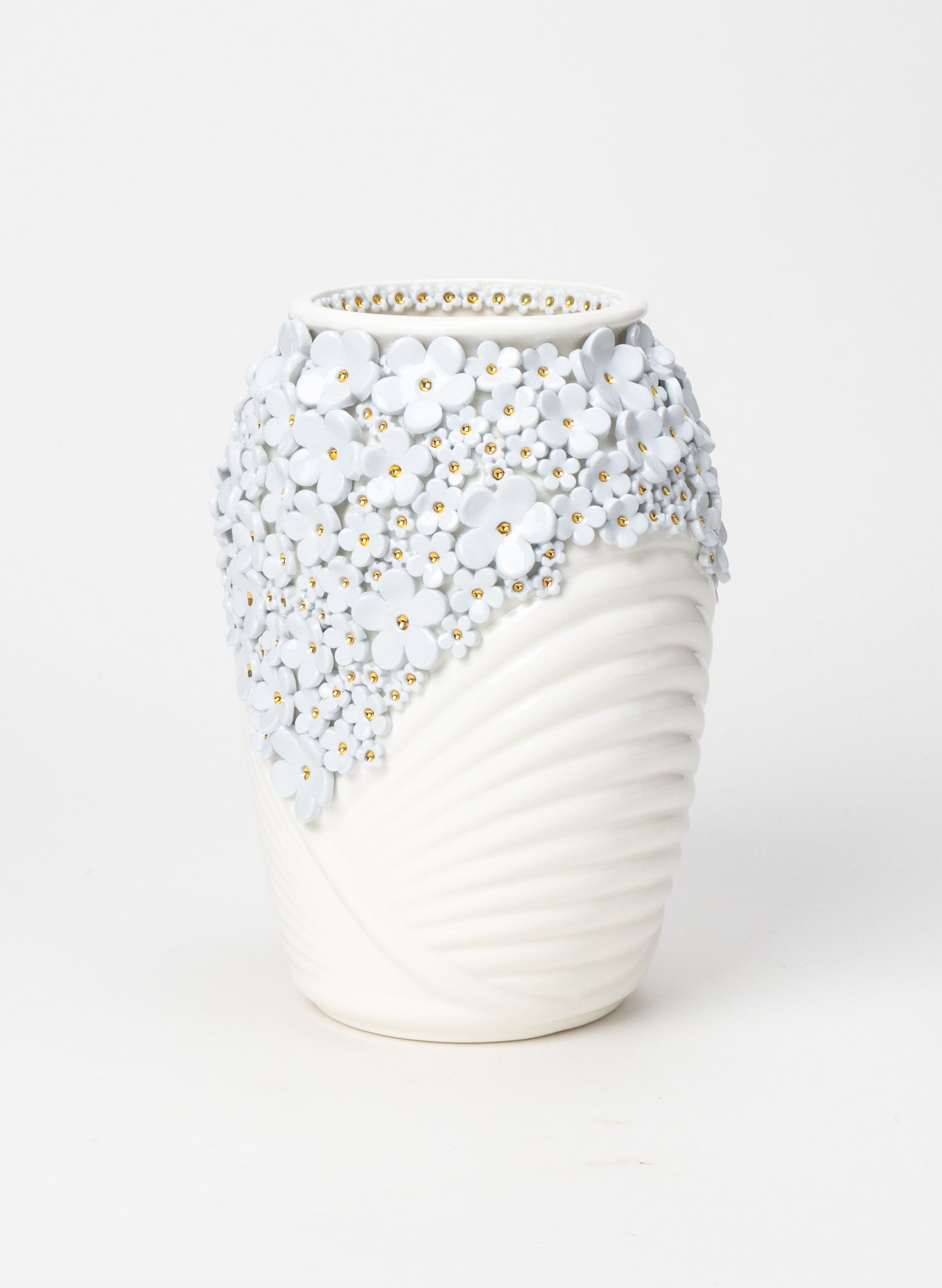XL Deco Vase with Blue and Golden Flowers