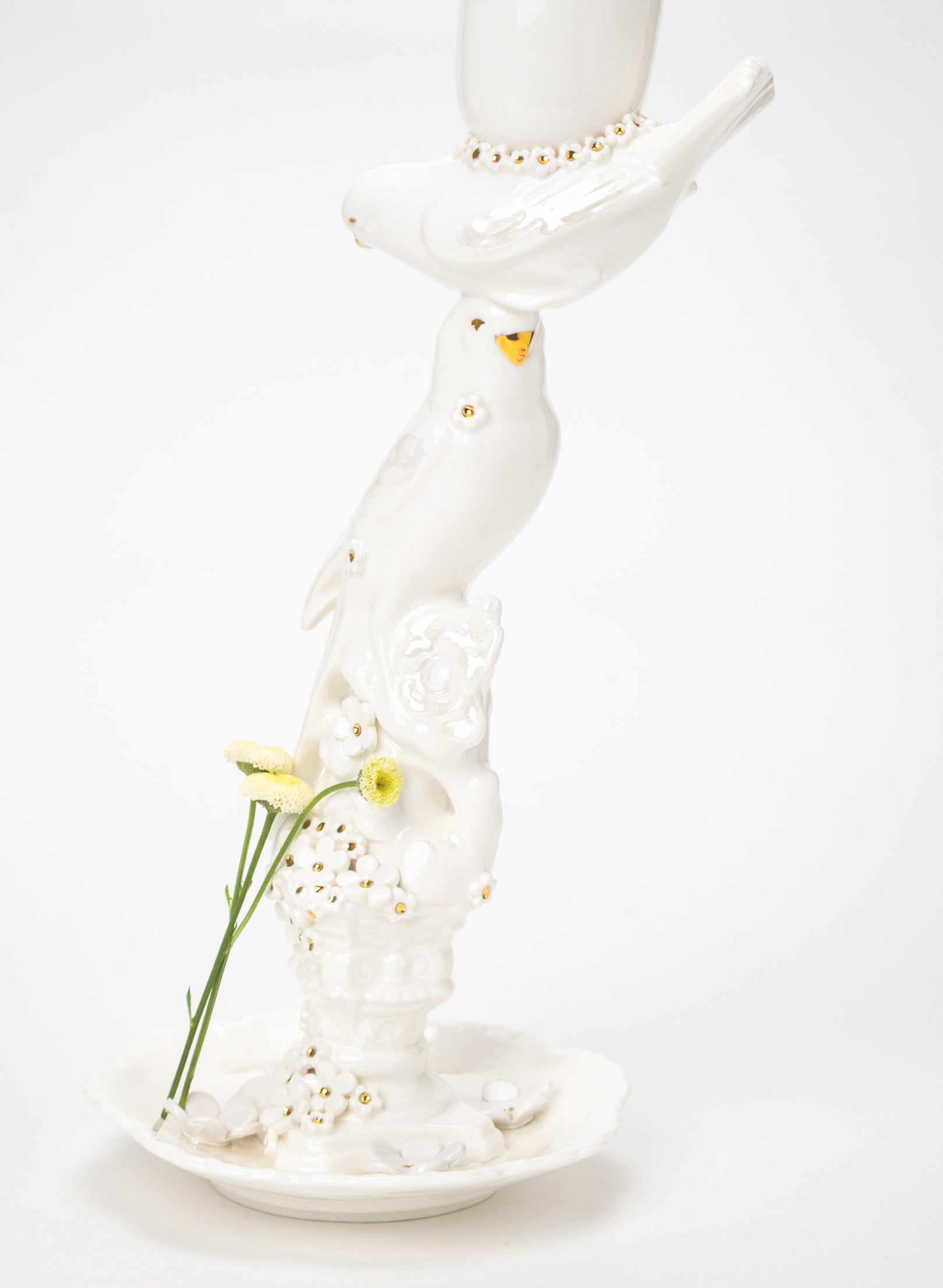 Two Budgies on a Candlestick