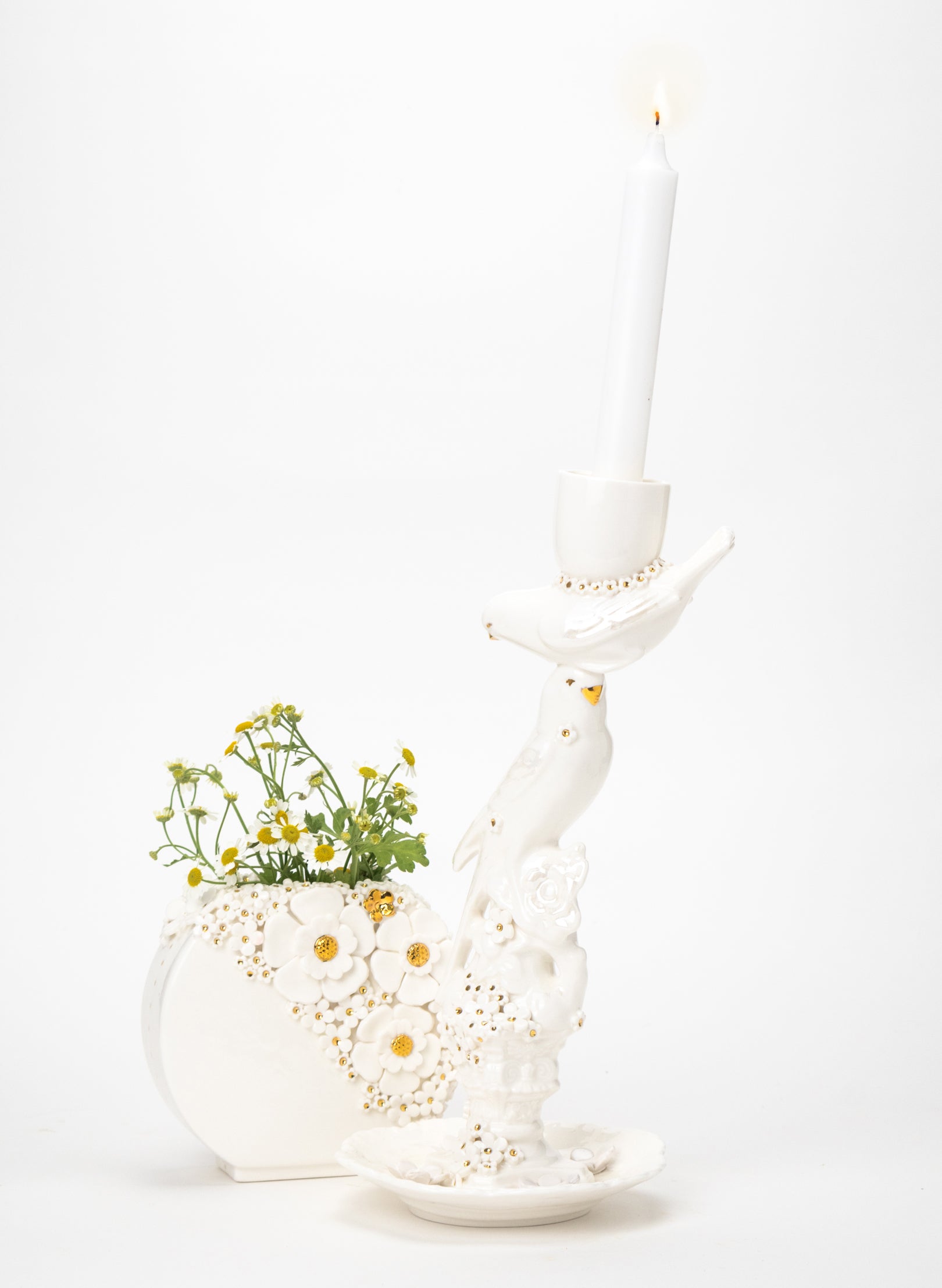 Two Budgies on a Candlestick