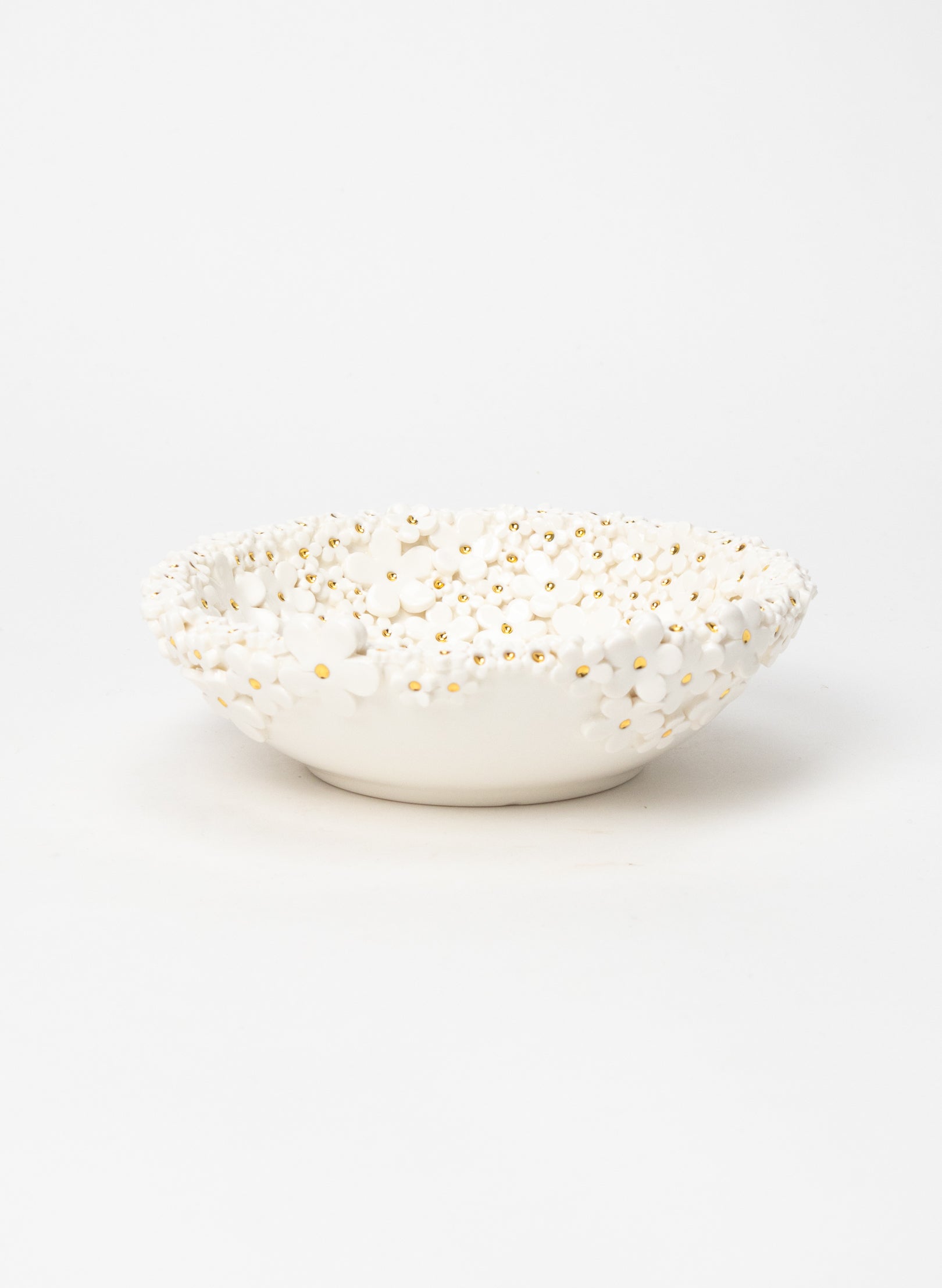 Medium Flower Bowl with White and Gold Flowers