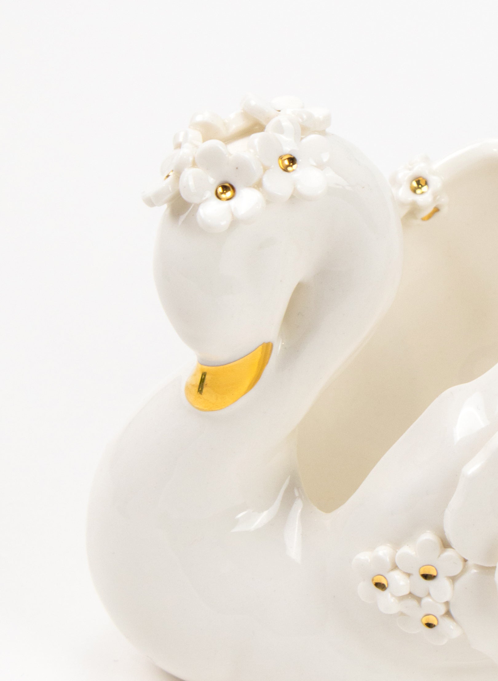 Swan with Gold and White Flowers