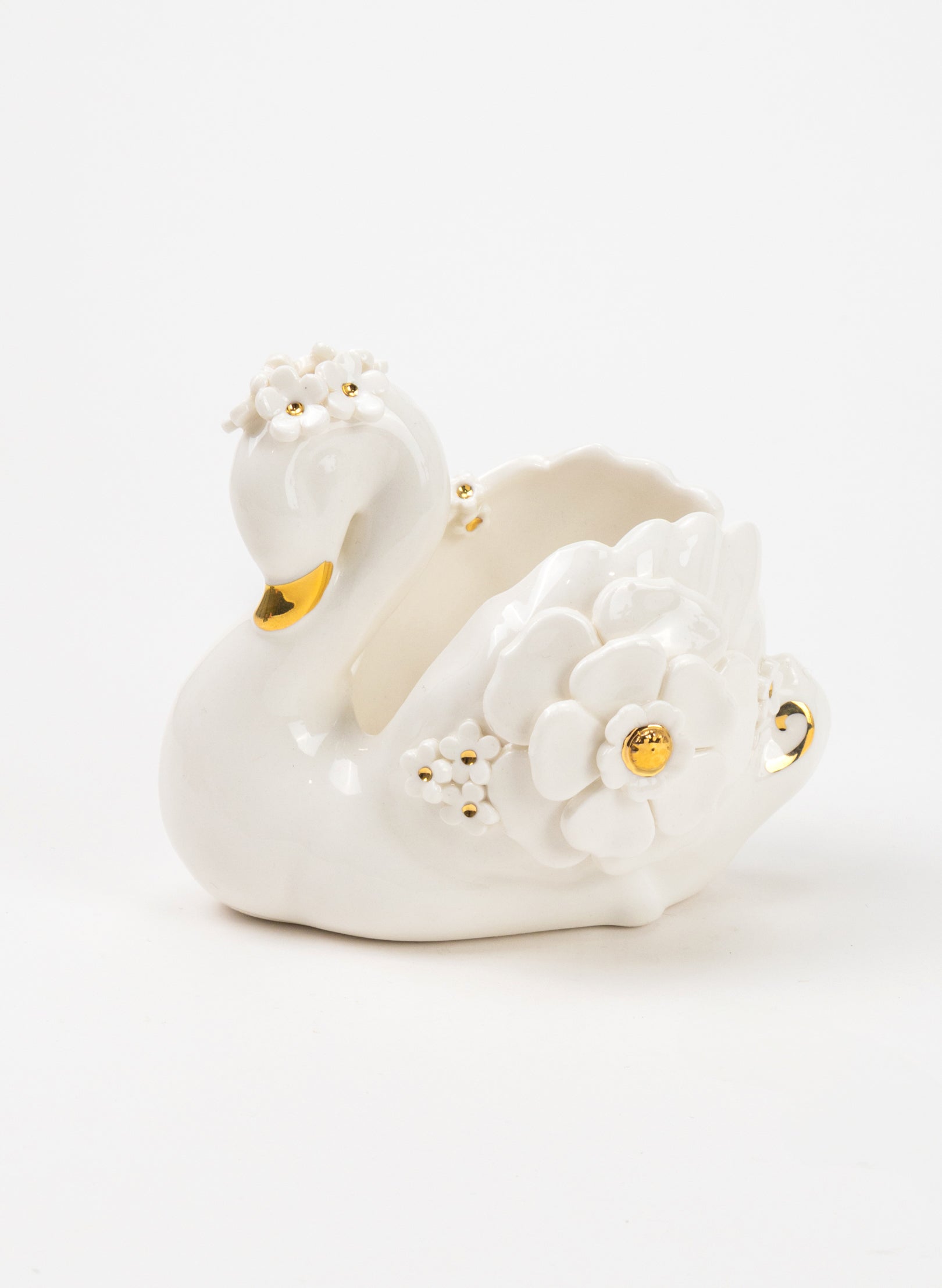 Swan with Gold and White Flowers
