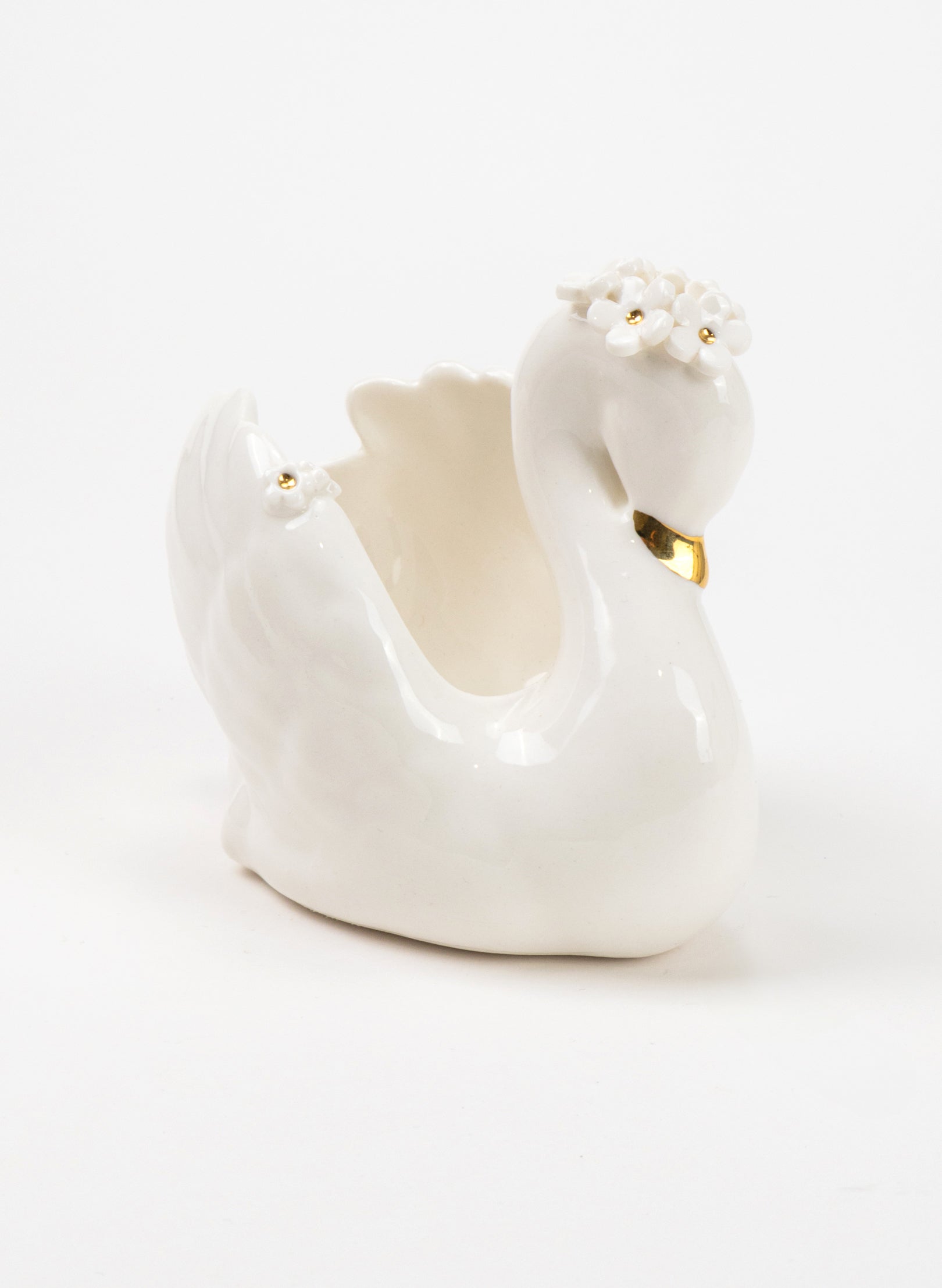 Swan with Gold and White Flowers