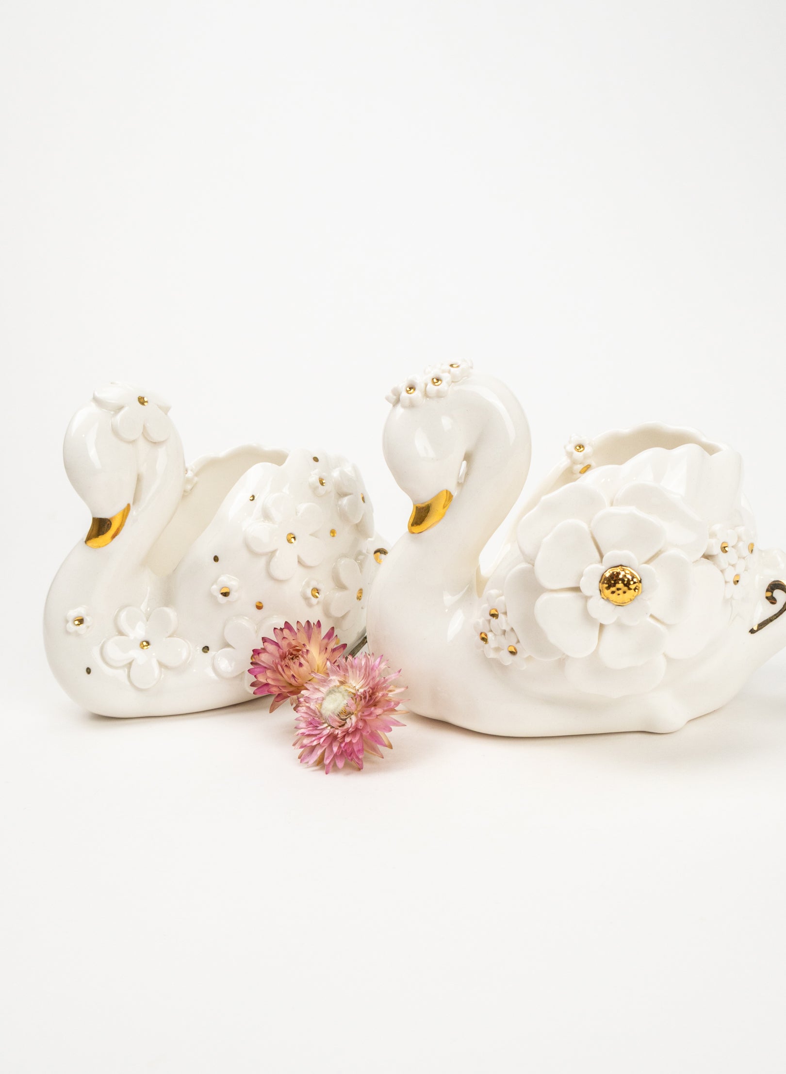 Swan with Gold and White Flowers