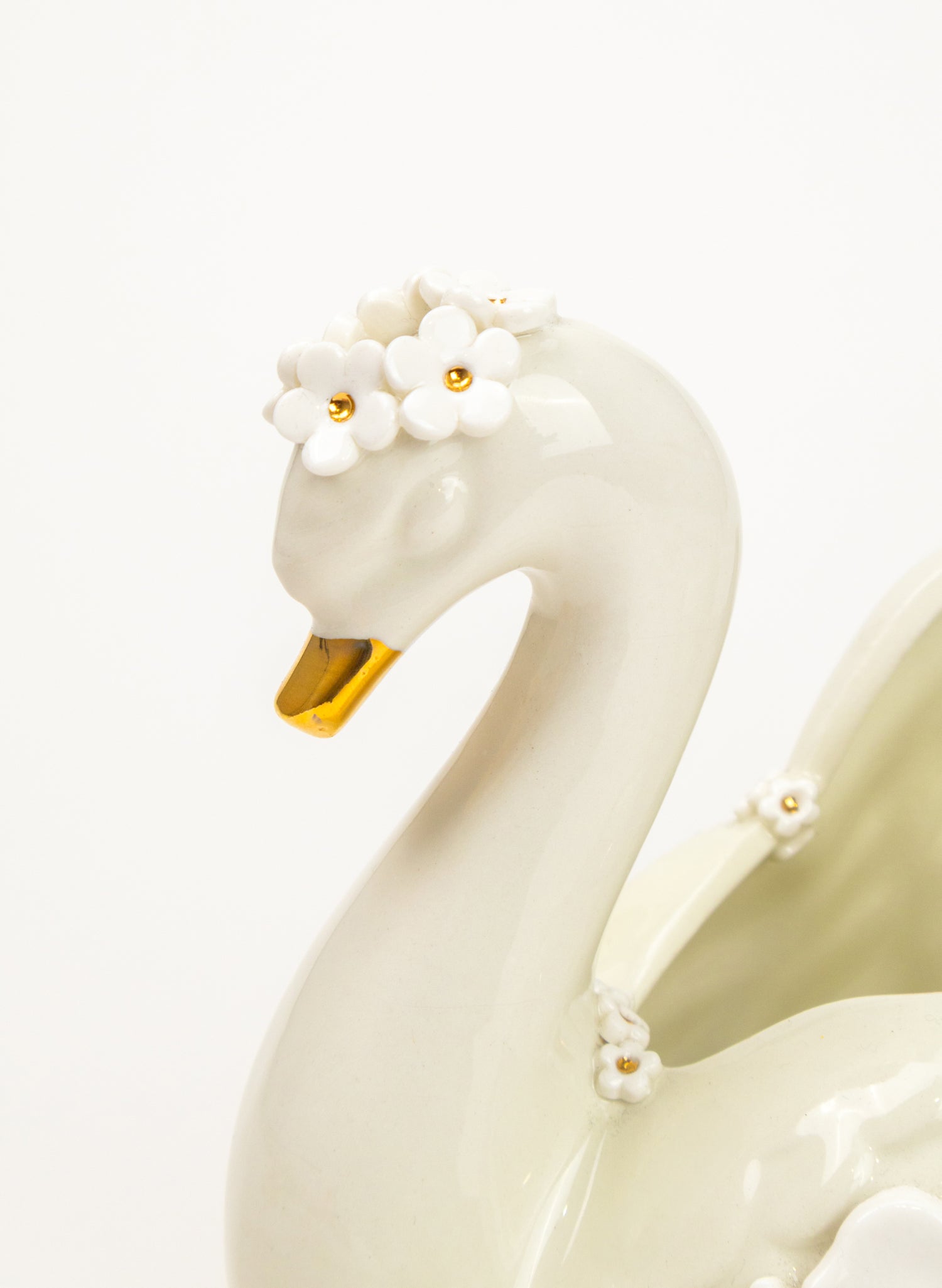 Large Green Swan with Gold and White Flowers