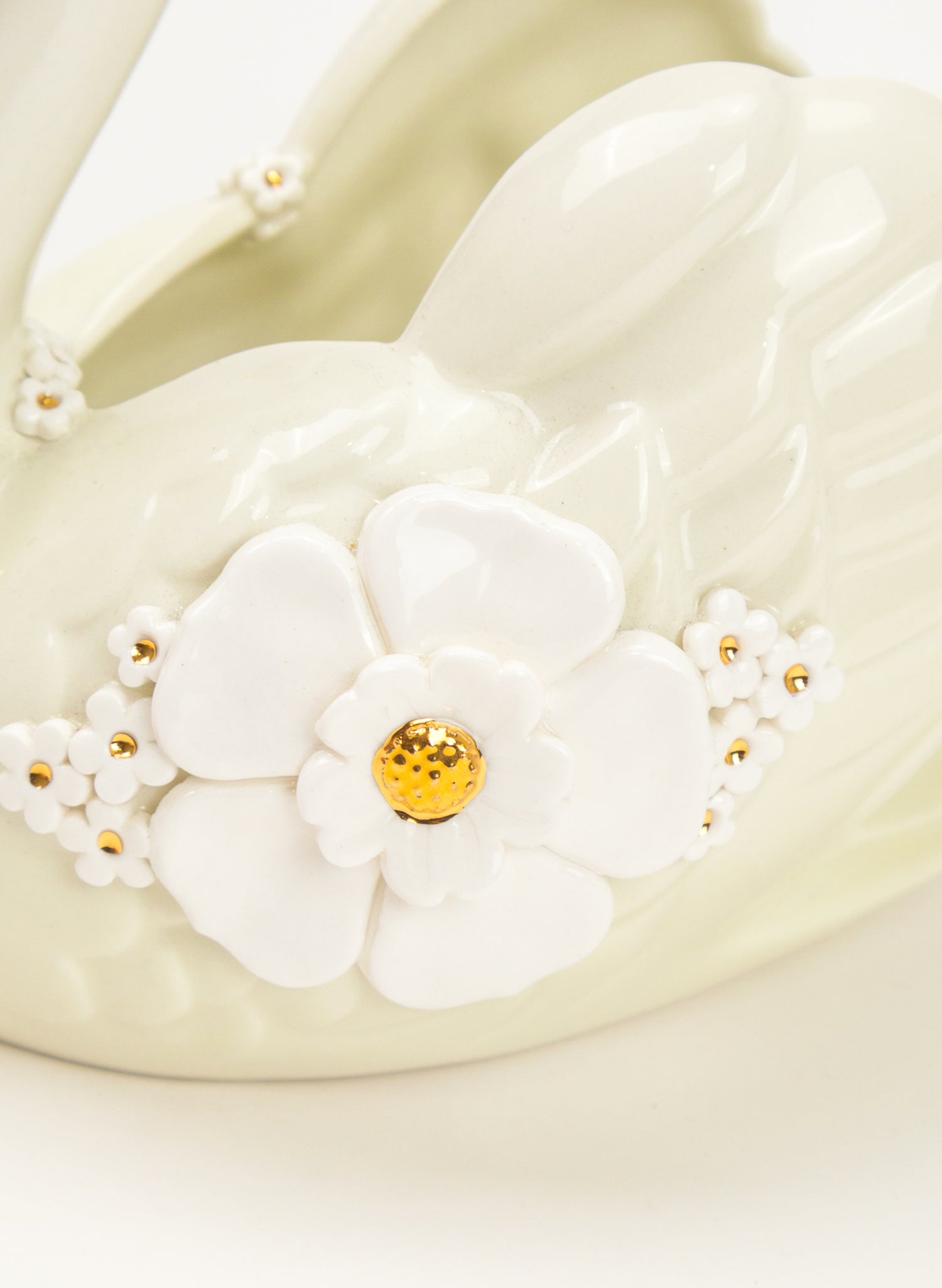 Large Green Swan with Gold and White Flowers