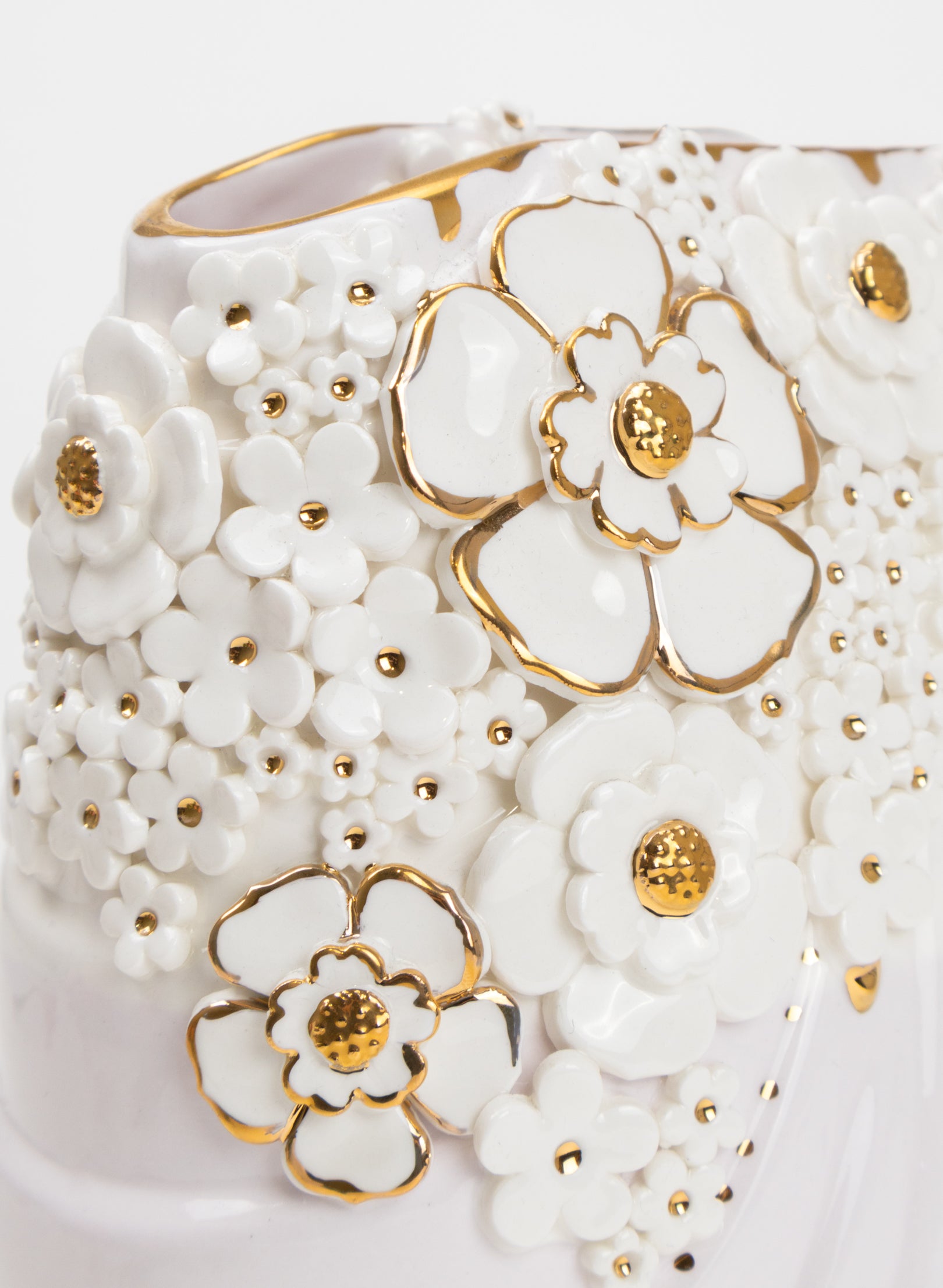XL Deco Vase - White and Gold Flowers