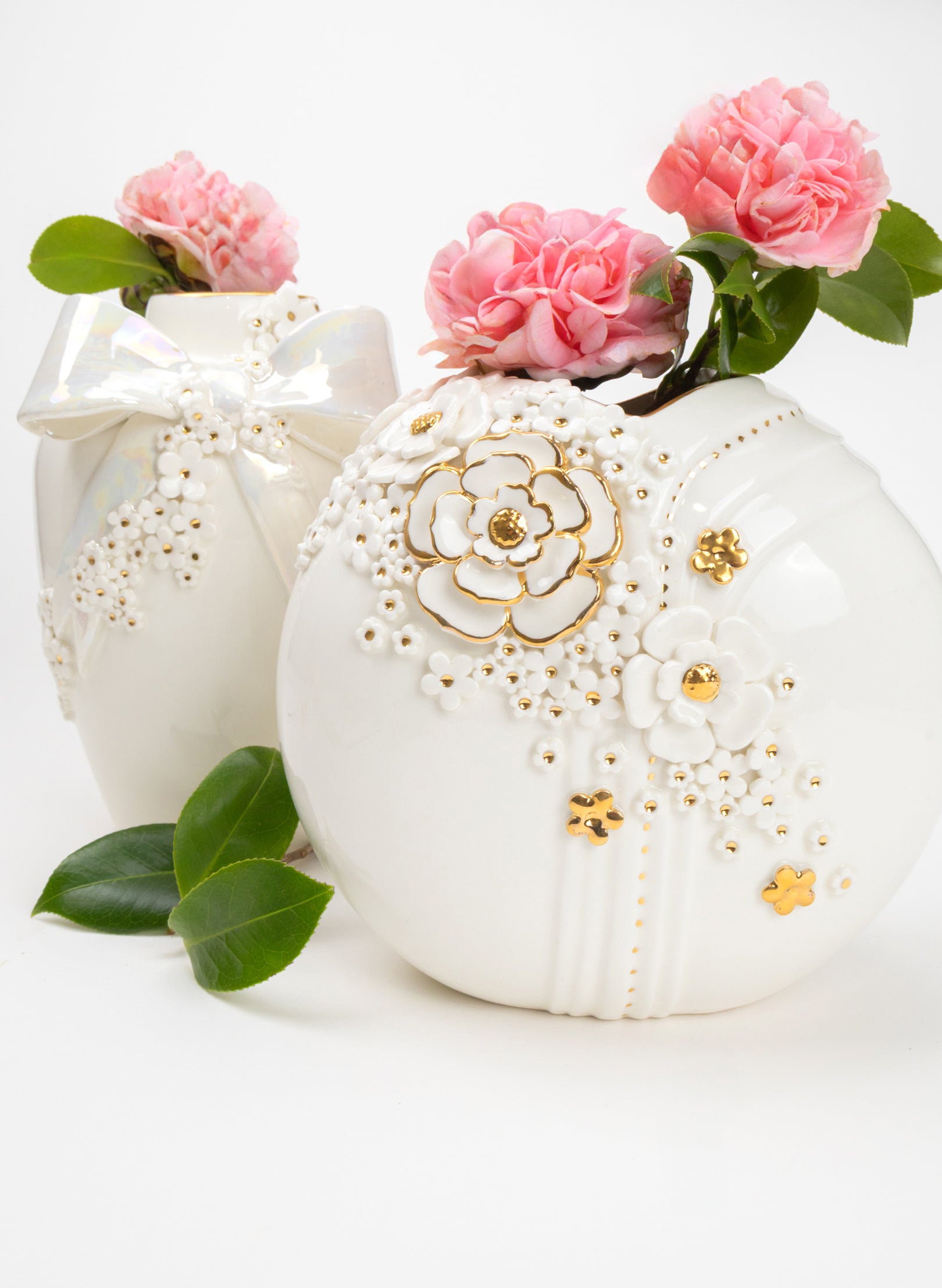 XL Deco Vase - White and Gold Flowers