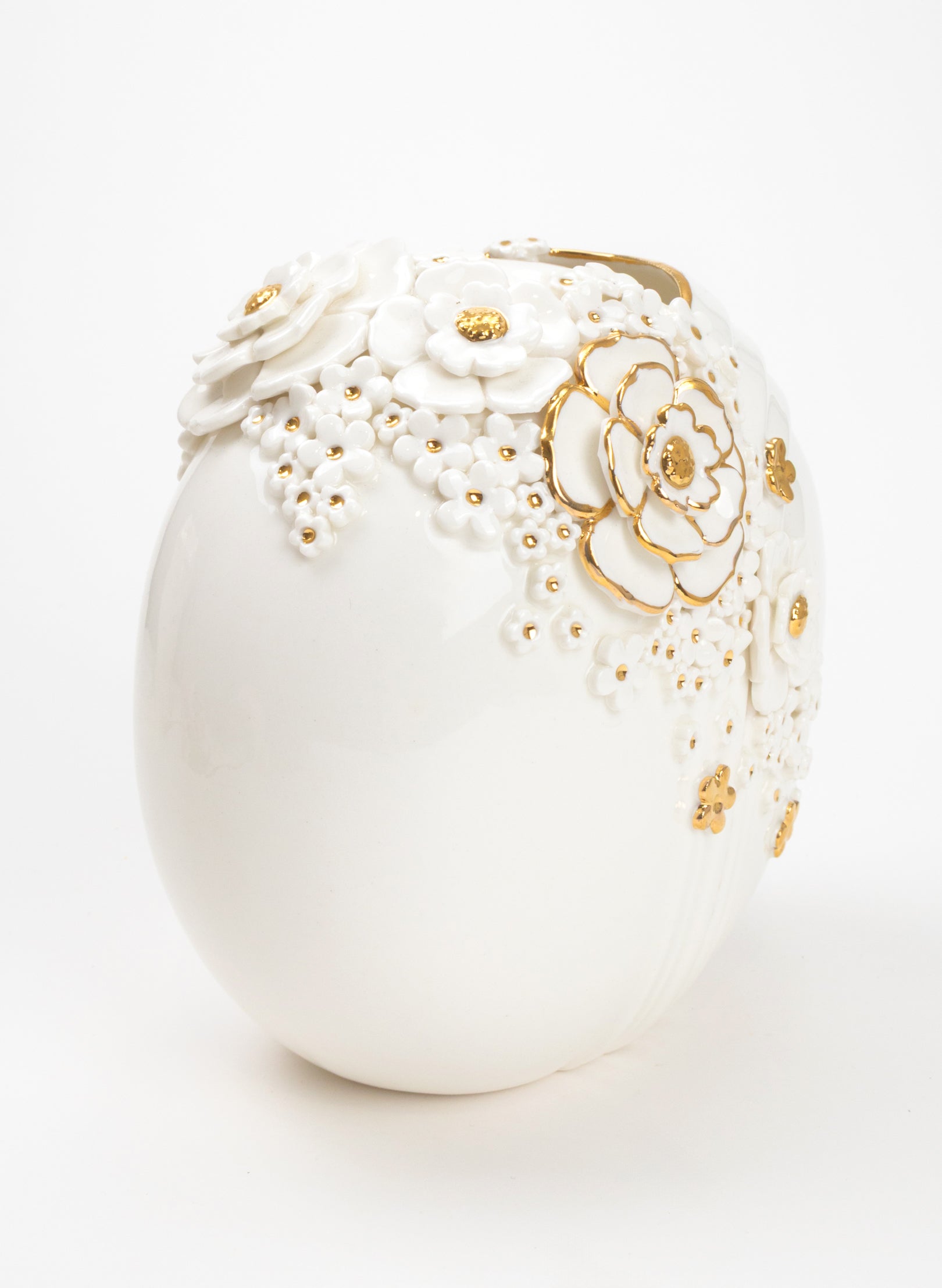 XL Deco Vase - White and Gold Flowers