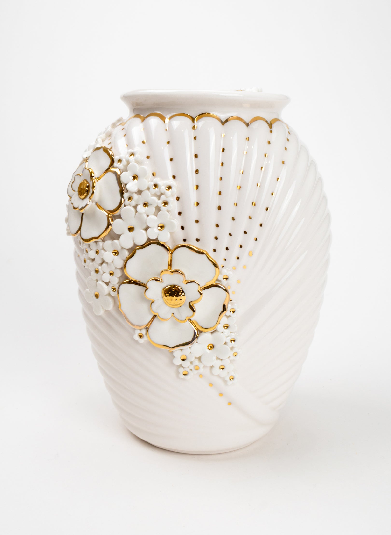 XL Deco Vase - White and Gold Flowers