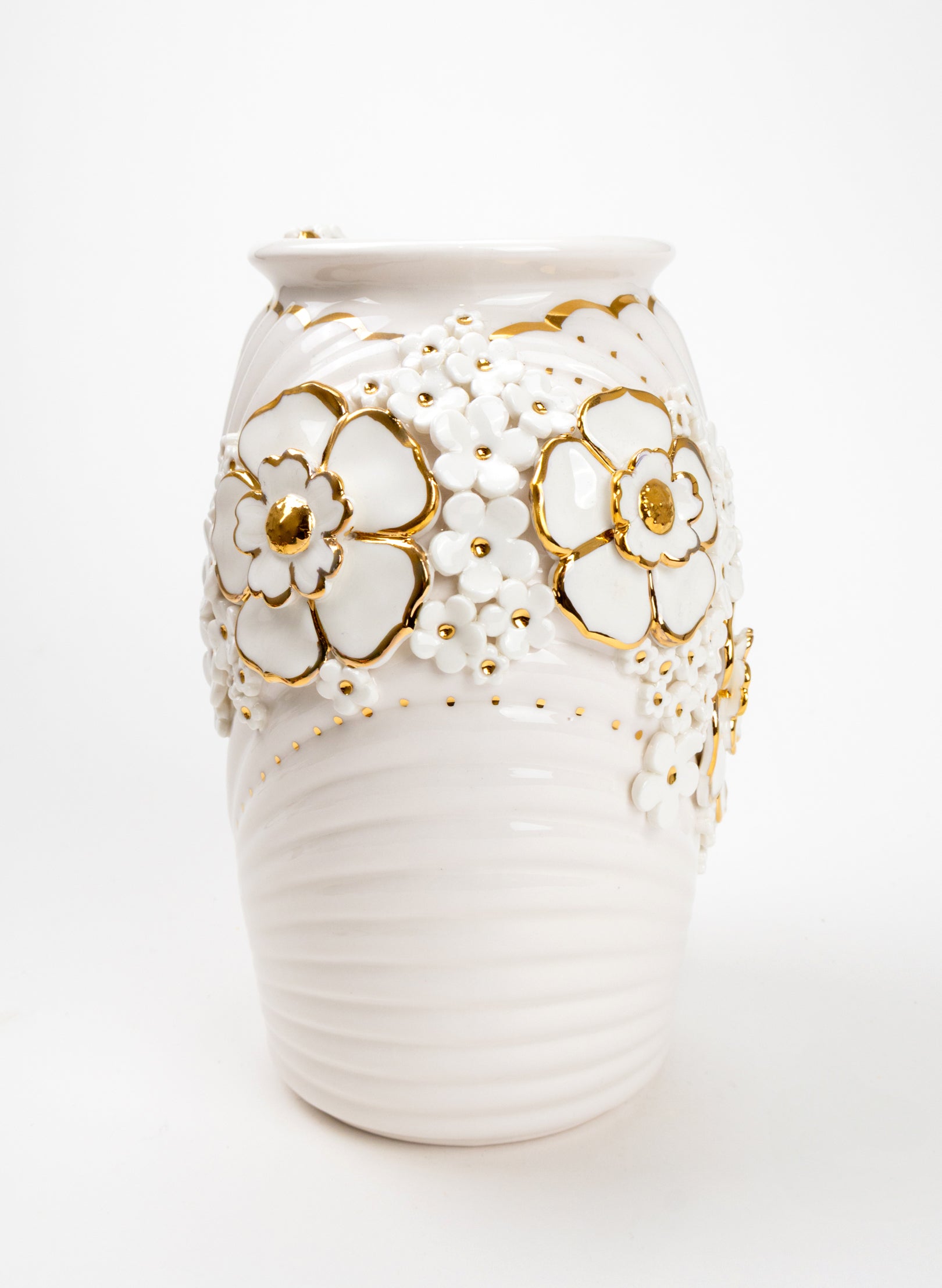 XL Deco Vase - White and Gold Flowers
