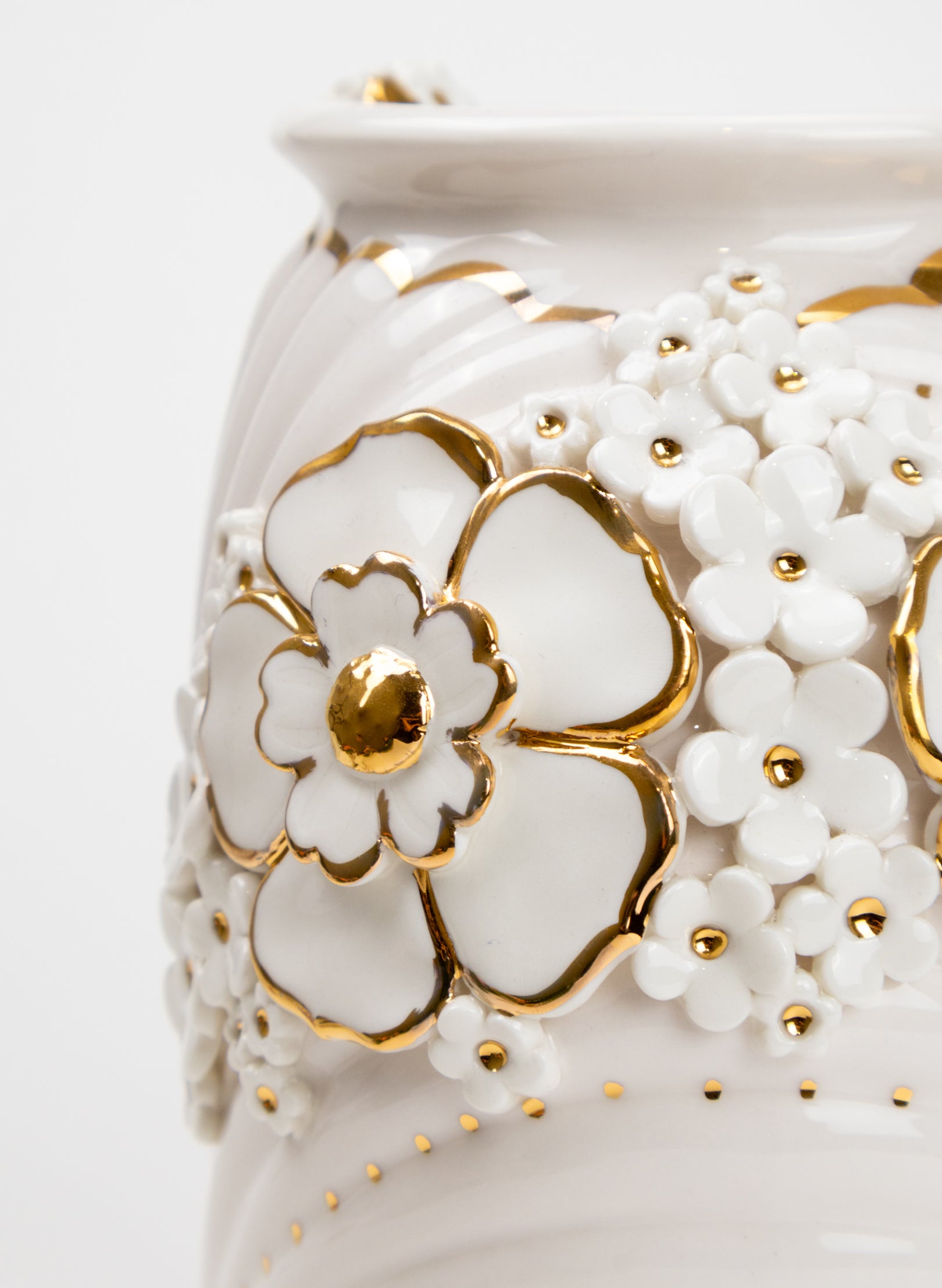 XL Deco Vase - White and Gold Flowers