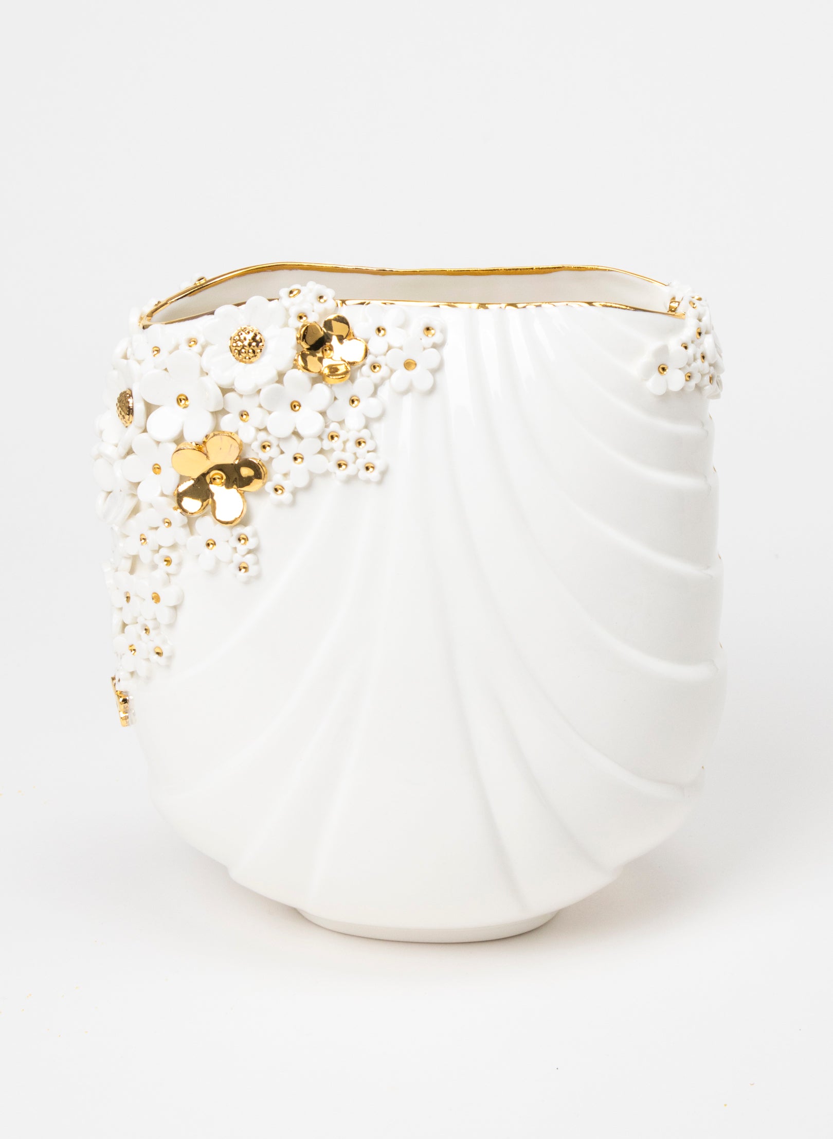 XL Deco Vase - White and Gold Flowers