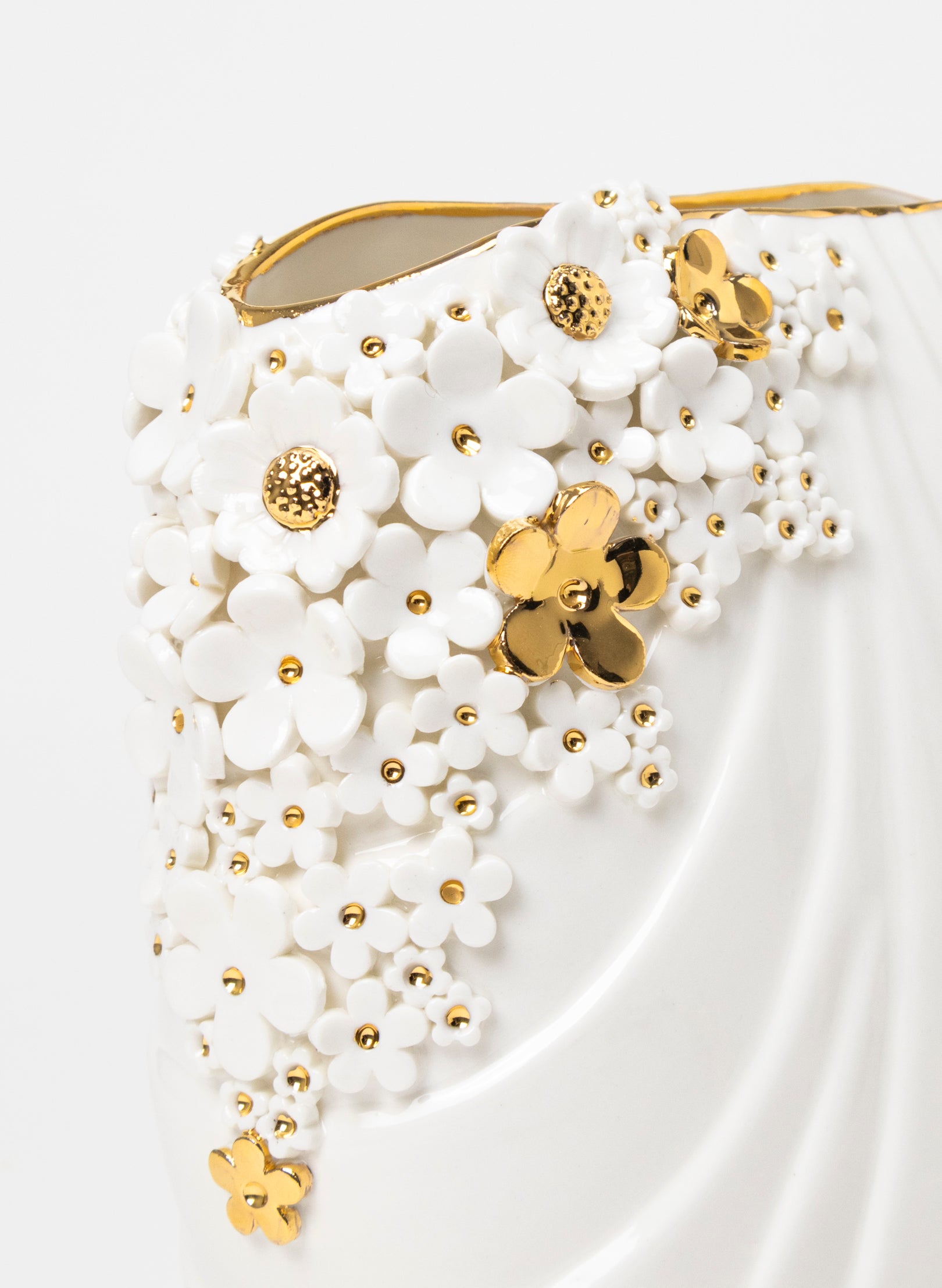 XL Deco Vase - White and Gold Flowers