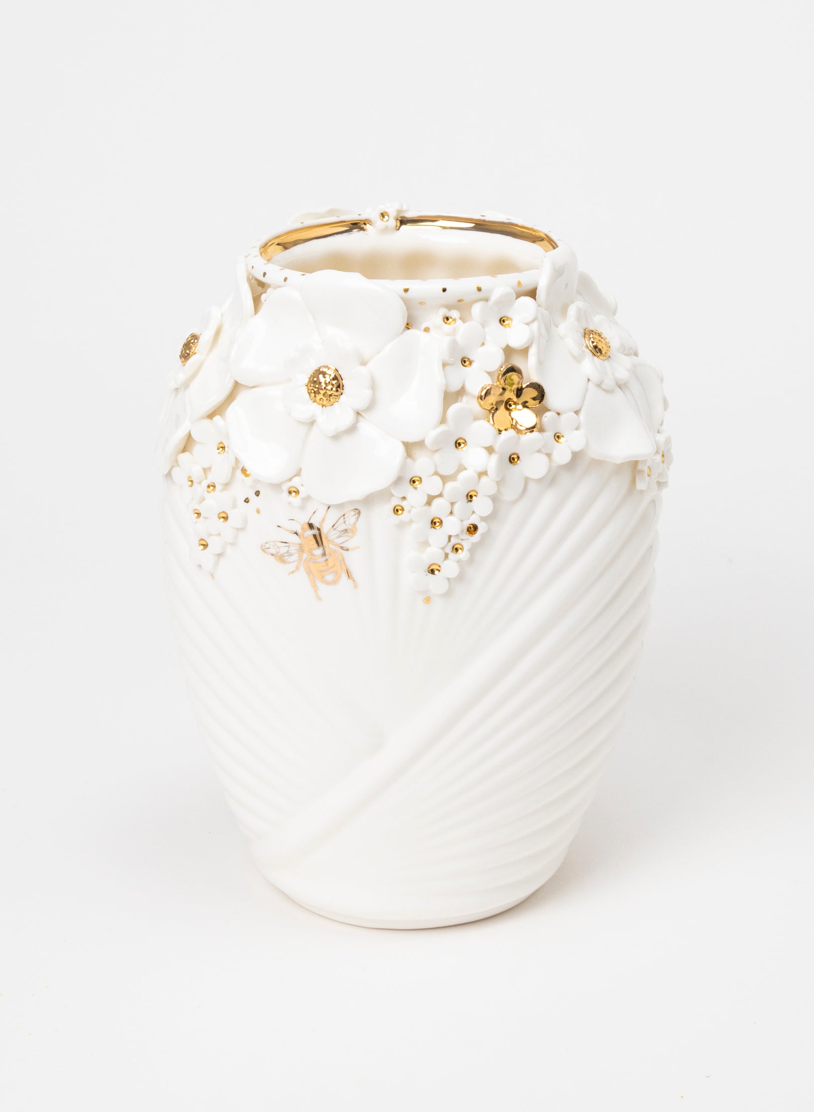 XL Deco Vase - White and Gold Flowers