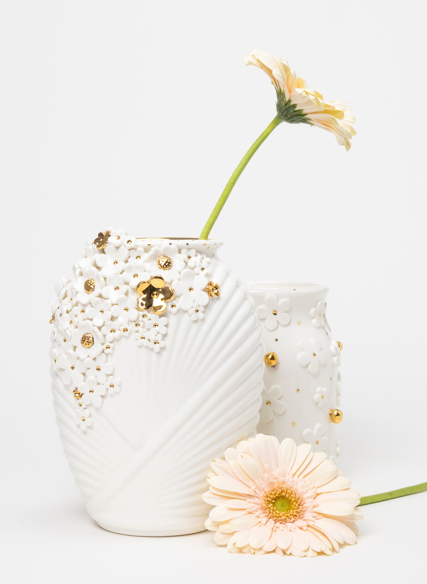 XL Deco Vase - White and Gold Flowers